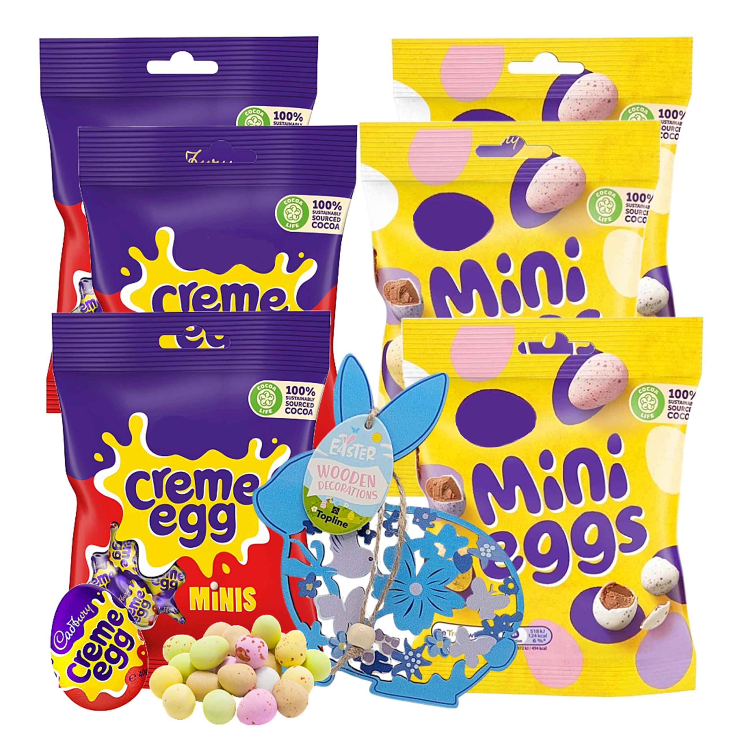 Mini Easter Eggs Chocolate Bulk - Assorted 3 x 78g Creme Egg with Soft Fondant & 3 x 80g Mini Eggs in a Crispy Shell Bags. Chocolate Gifts for Easter Egg Hunt, Easter Gifts with Topline Card.