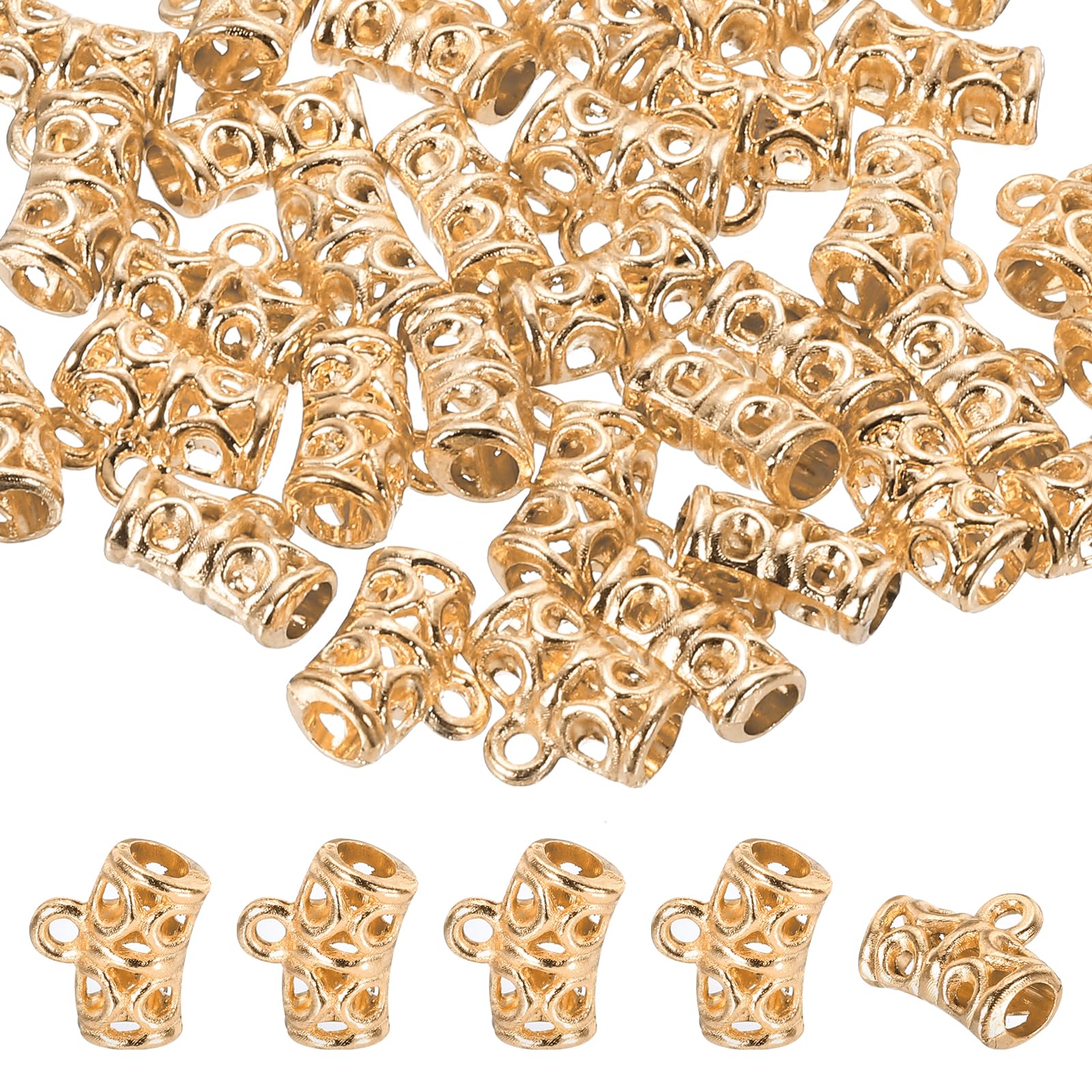 PATIKIL Spacer Bail Bead, 80 Pcs Spacer Beads Charms Holder Bracelet Tube Beads Hanger for Necklace Jewelry DIY Making K Gold