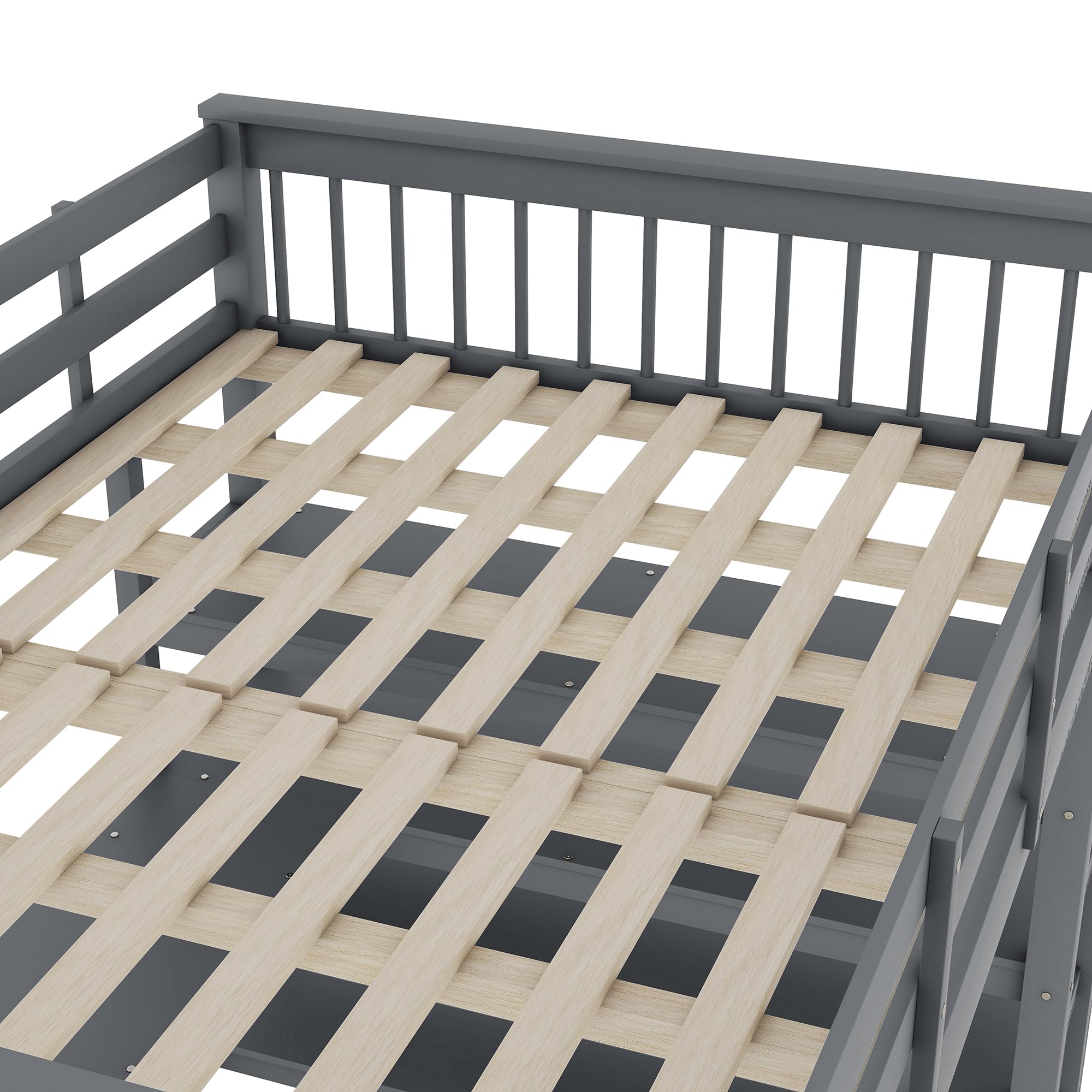Mezzanine Enfant Merax 140 x 200 cm, Lit Bébé avec Compartiments de Rangement et Bureau, Lit Double Bois Anti-Chute, Gris