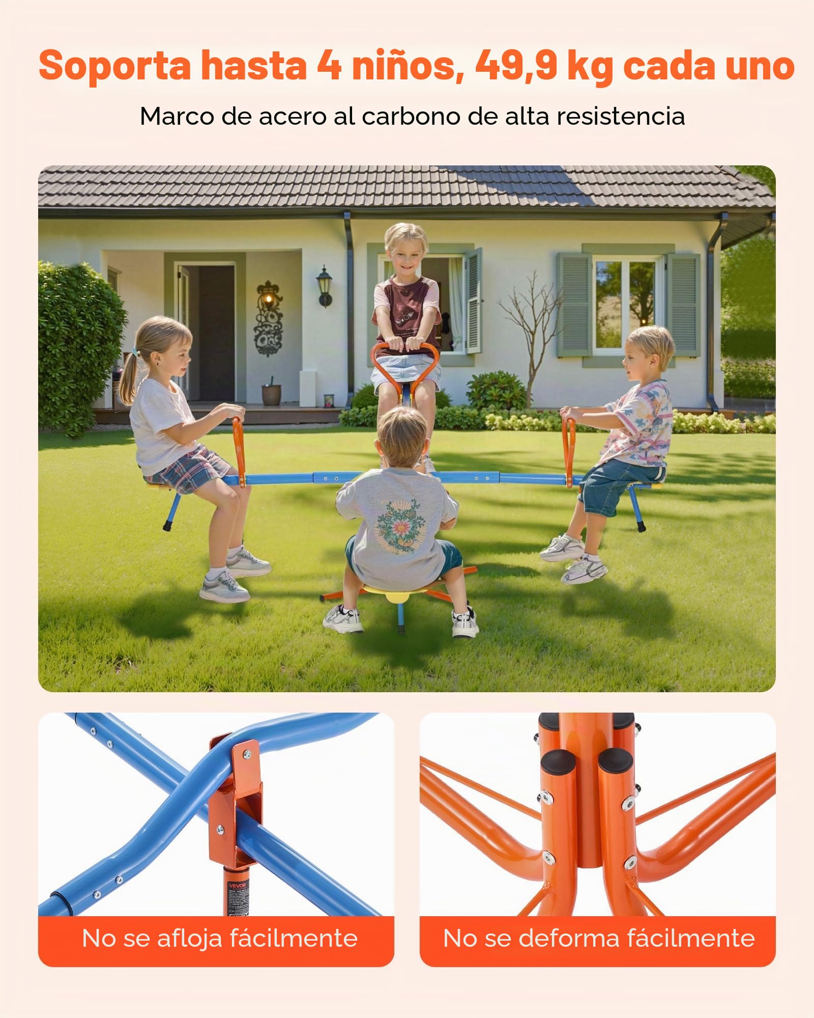 VEVOR Balancín Infantil Capacidad de Carga de 49,9 kg por Asiento, Balancín Giratorio con Patas de Apoyo de 4 Puntas, Equipo de Juegos para Exteriores Giratorio de 360° para Niños Mayores de 3 Años