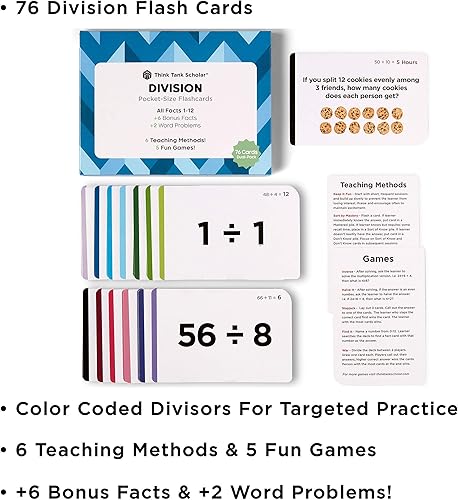 Miniatura 4 de Think Tank Scholar 152 tarjetas flash de multiplicación y división | Tamaño de bolsillo (Todos los hechos 1-12)