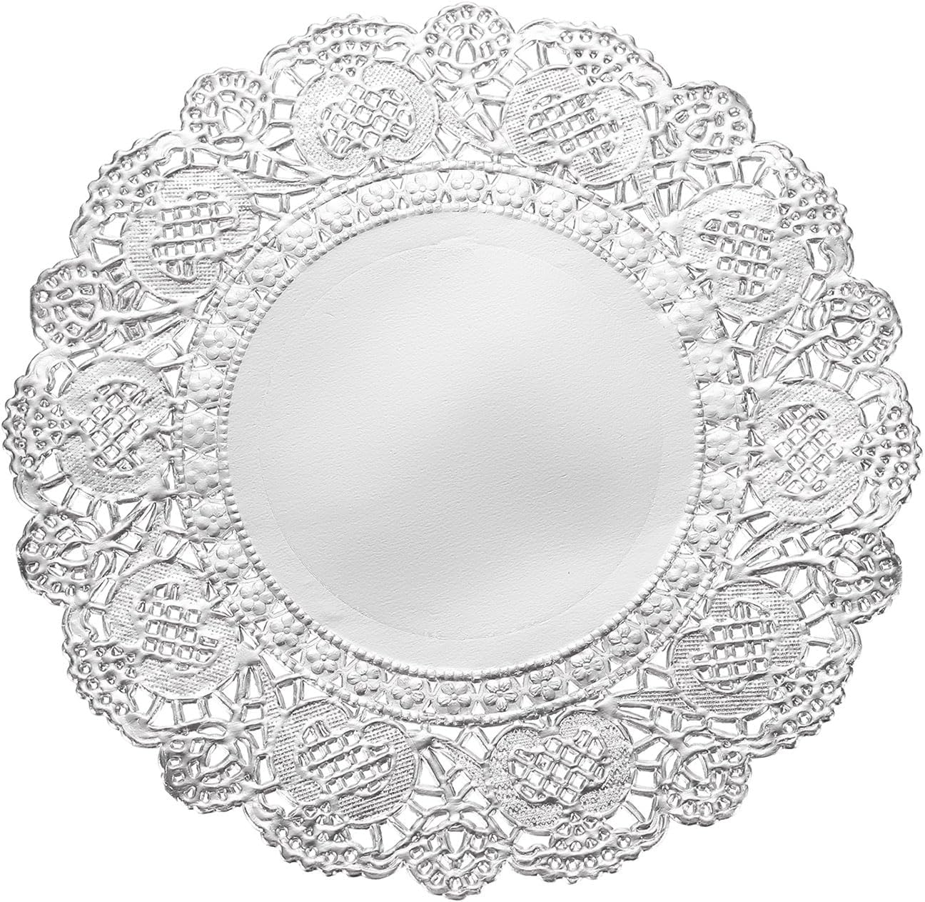 sourcing map 100 Pcs Round Paper Doilies, 4.3 Inch Lace Doilies for Food Parties Weddings Birthday, Silver