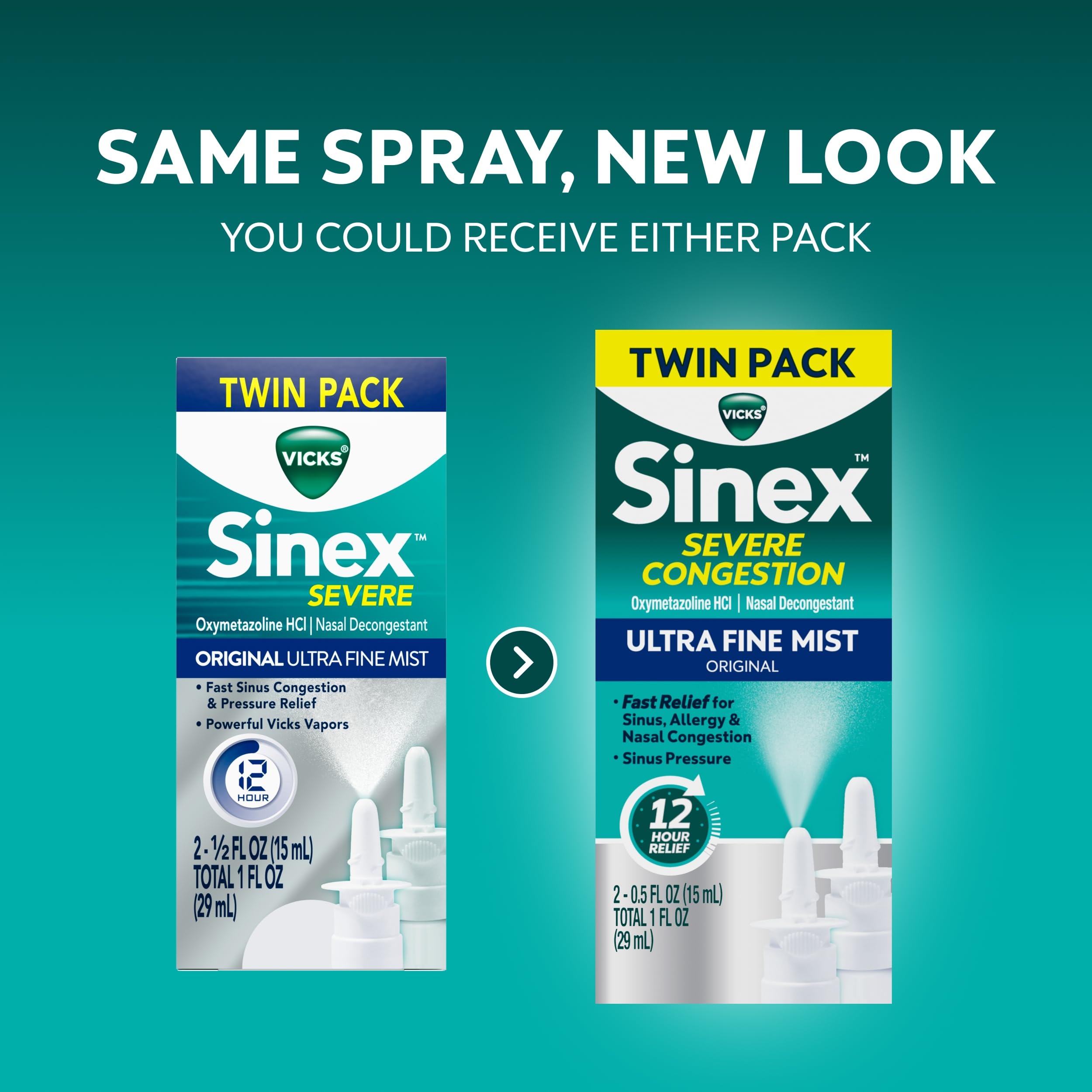 Vicks Sinex SEVERE CONGESTION Nasal Spray, Original Ultra Fine Mist Nose Spray, Nasal Decongestant Sinus Medicine, Nasal Congestion Relief & Sinus Pressure Relief due to Cold or Allergies, 530 Sprays — Amazon image 2