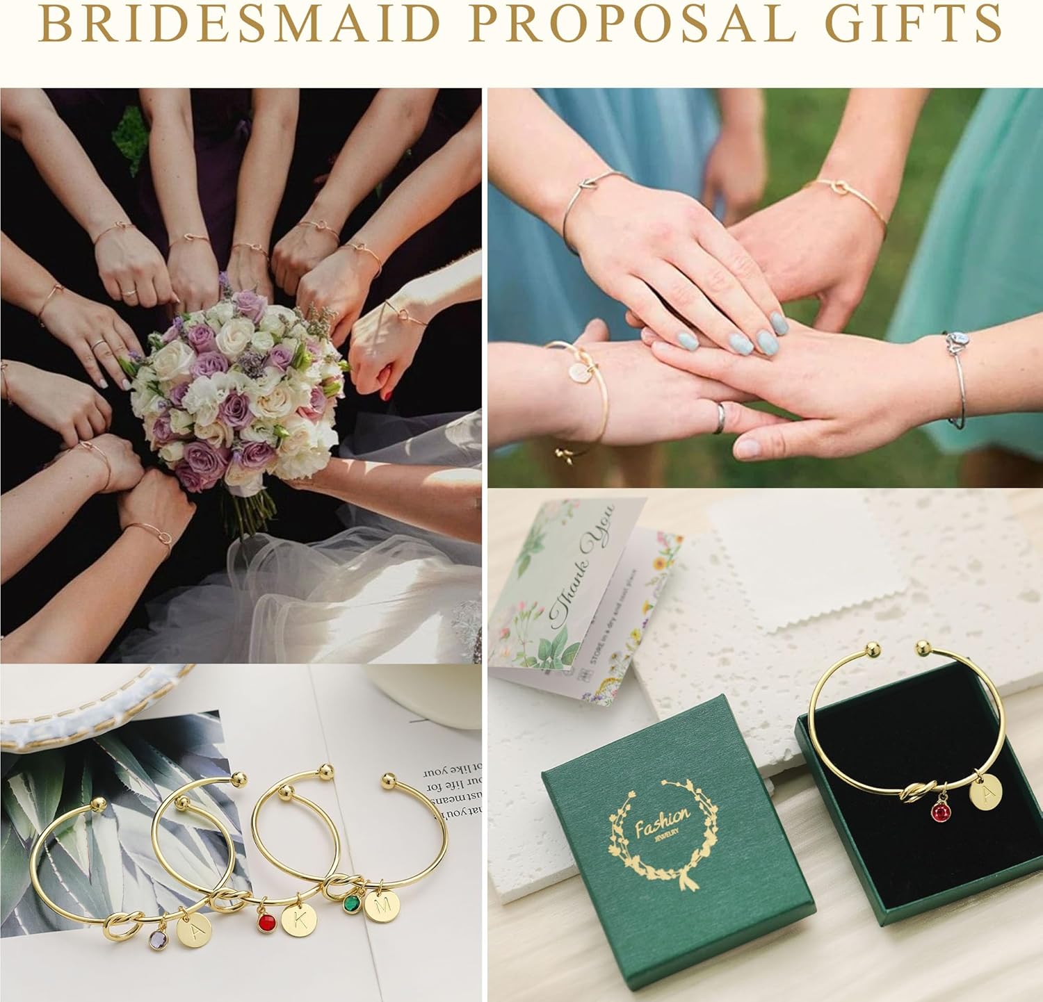 Valentine's Day Gift Initial Birthstone Gold Bracelets for Women Bridesmaid Proposal Gift Tie the Love Knot Cuff Bangle Bracelet 14K Gold Plated Adjustable Birthstone Bracelets Personalized Charm Birthday Gift - Image 5