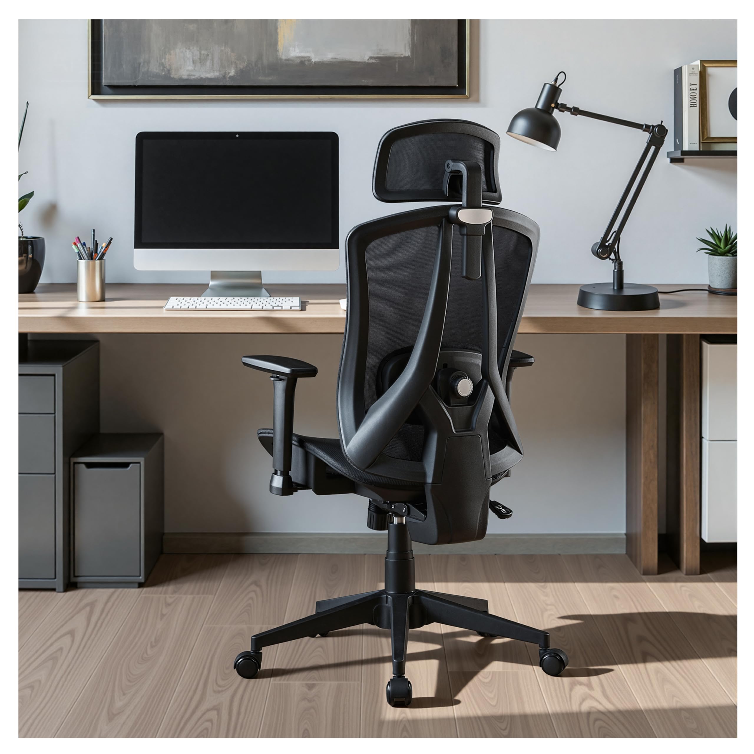 STOOLINK Sedia Ufficio Ergonomica con Supporto Lombare 3D e Braccioli 3D Regolabili, Sedia Scrivania Computer Girevole con Ruote in Rete di Carbonio con Poggiatesta Regolabile per Ufficio e Casa