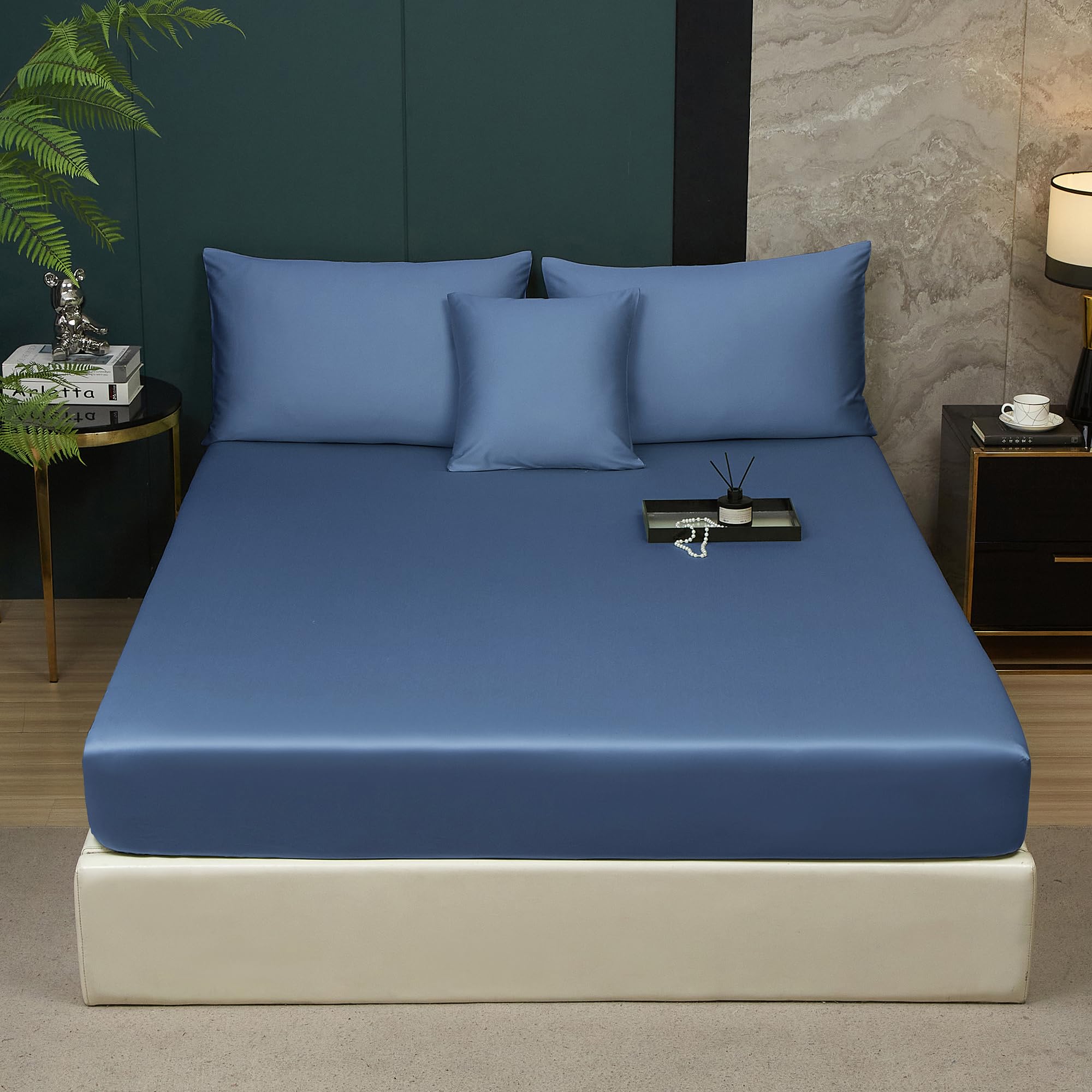 Luofanfei Bambus Lyocell Spannbettlaken 90x200cm Grün Salbeigrün Boxspringbett Frottee Topper Glänzend Bambusfaser Bettlaken Spannbetttuch 90 x 200 Uni Spannbetttücher für Hohe Matratze bis 25-30 cm