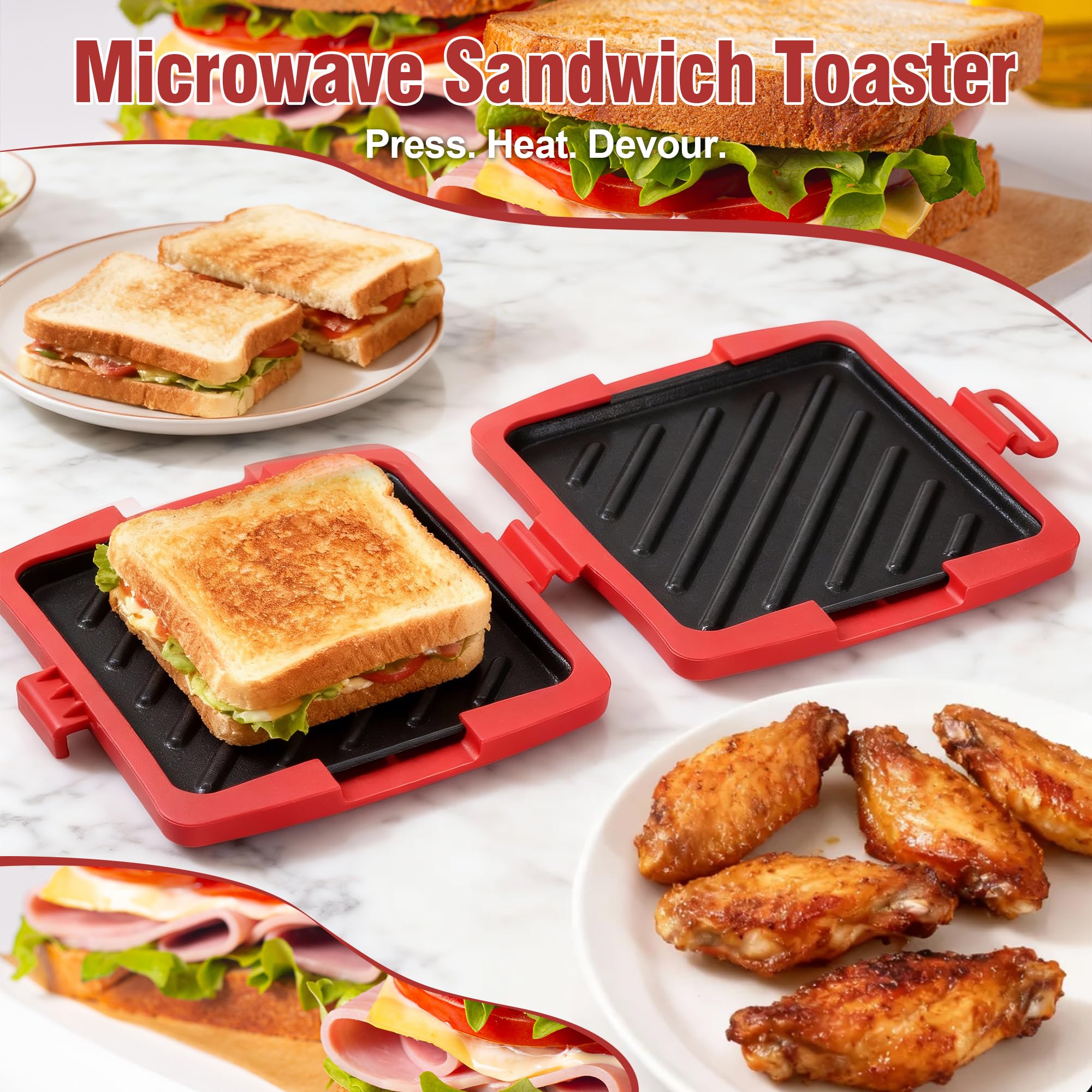 Tostapane per Microonde, Tostapane Micro con Piastre in Alluminio Rimovibili e Guscio in Silicone, Tostapane per Sandwich da Microonde 16x16cm per Toast, Panini, Bacon