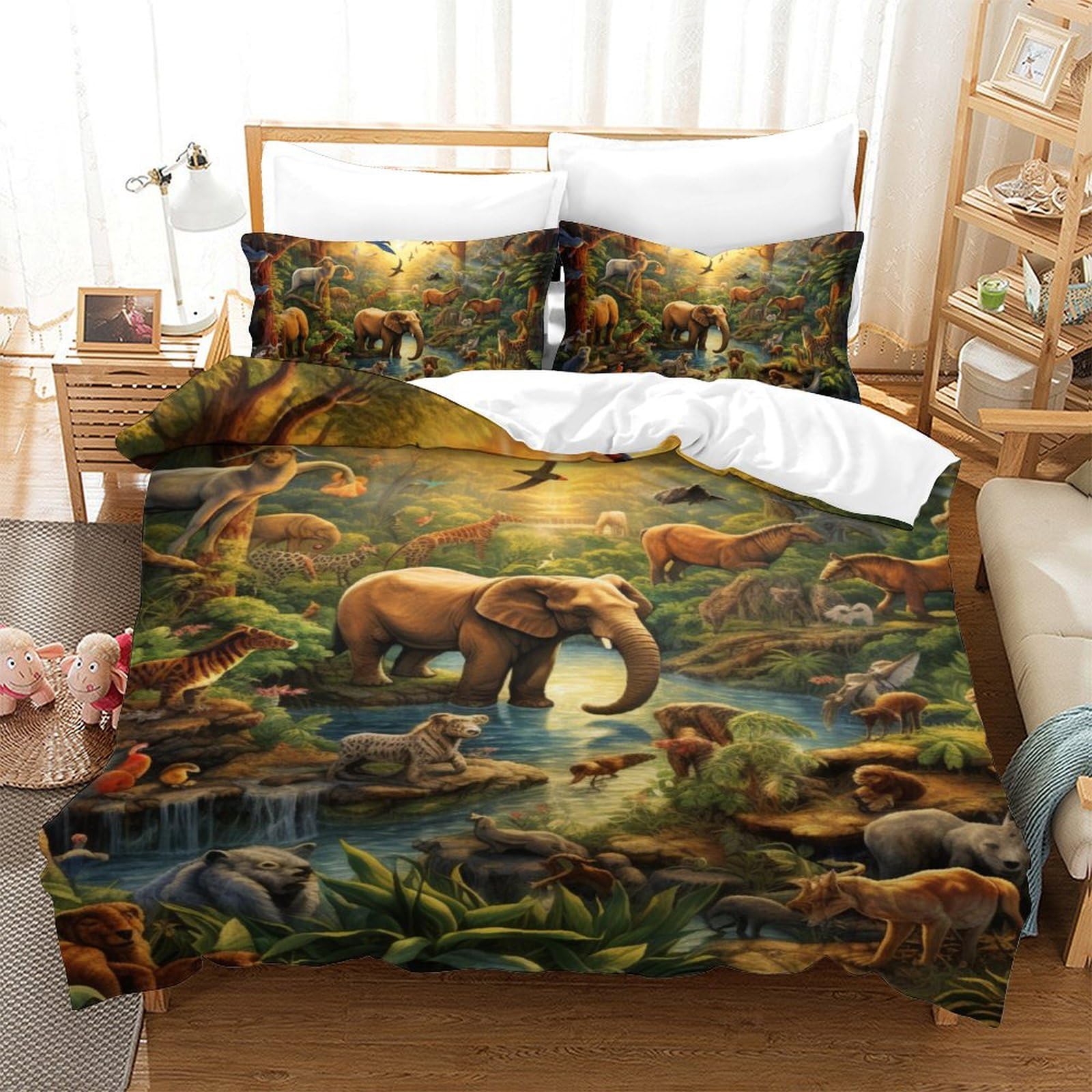 Housse de couette antibactérien animaux de la jungle contre les allergies de lit enfant