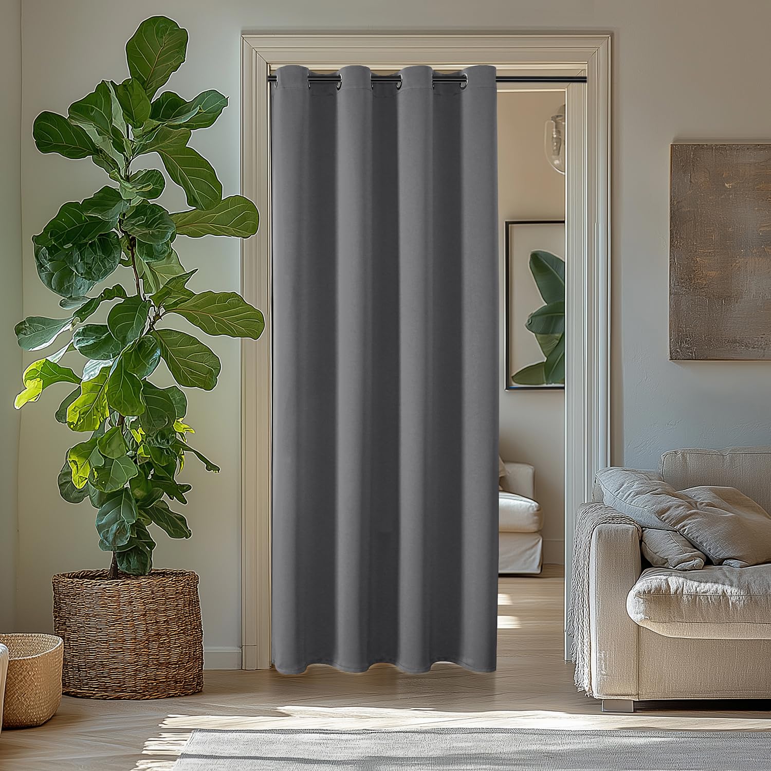 ChrisDowa Blackout Curtains 80 Inches Long for Doorways and Closets, Thermal Insulated Temporary Room Dividers (1 Panel, Grey, 52 x 80 Inch)