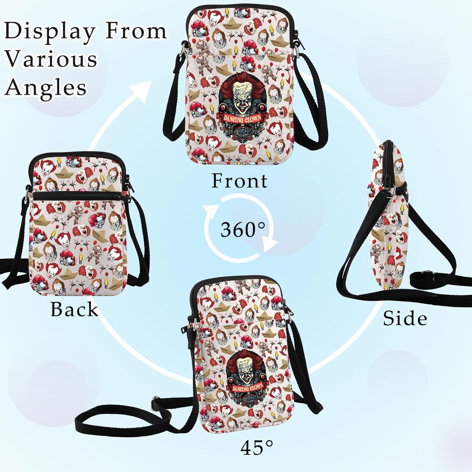 BWWKTOP Clown Crossbody Bag Horror Movie Gift Horror Clown Shoulder Bag 1890s Carnival Clown Merch - Image 5