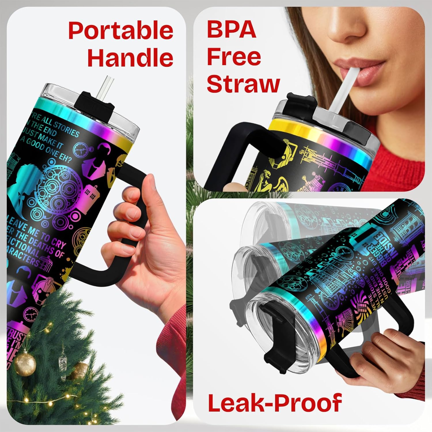 34HD Doctor Tumbler 40oz with Handle and Straw – Bigger on the Inside Travel Mug – Insulated Stainless Steel Water Bottle – Funny Sci-Fi Fan Cup – Gifts for Bookworms, Geeks & Nerds - Image 6