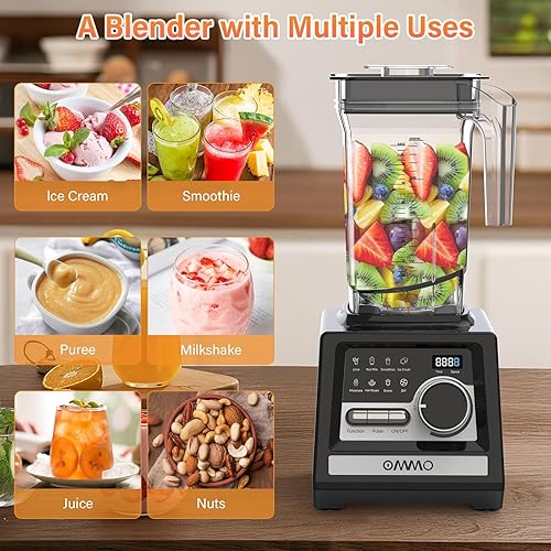 Miniatura 7 de OMMO Licuadora Peak1800W para batidos, licuadoras de batidos sin BPA de 68 onzas para cocina con control de 9 velocidades y temporizador integrado,