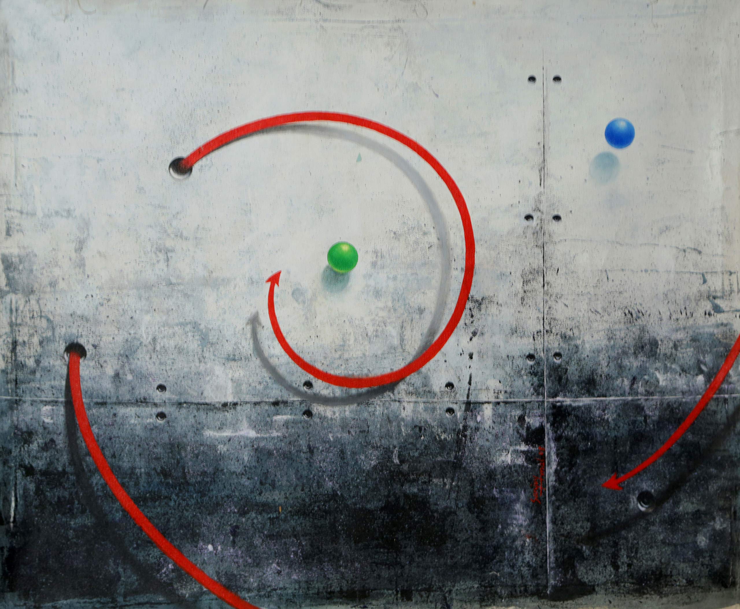 Black White And Red Swirl (Acrylic Painting By Sanjoy Mal)