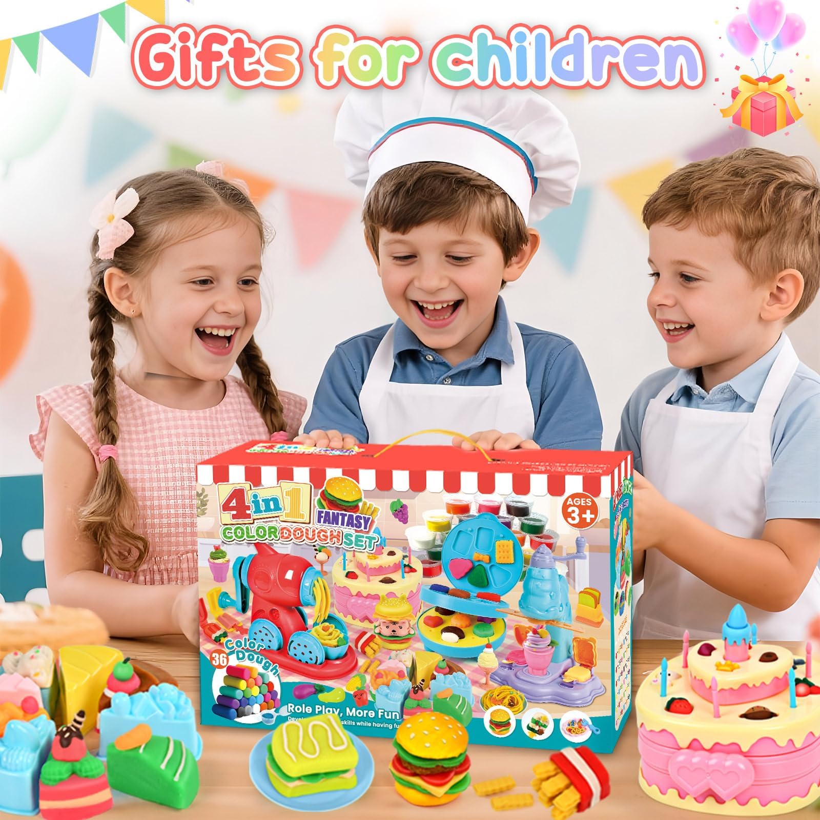 Spielzeug für 3–8 Jahre alte Kinder: Play Color Dough Set für Kinder, 4-in-1 Play Doh Zubehör mit Werkzeugen und Ausstechern, Geschenke für 3, 4, 5, 6, 7, 8 Jahre, Kinder, Kunst, Handwerk