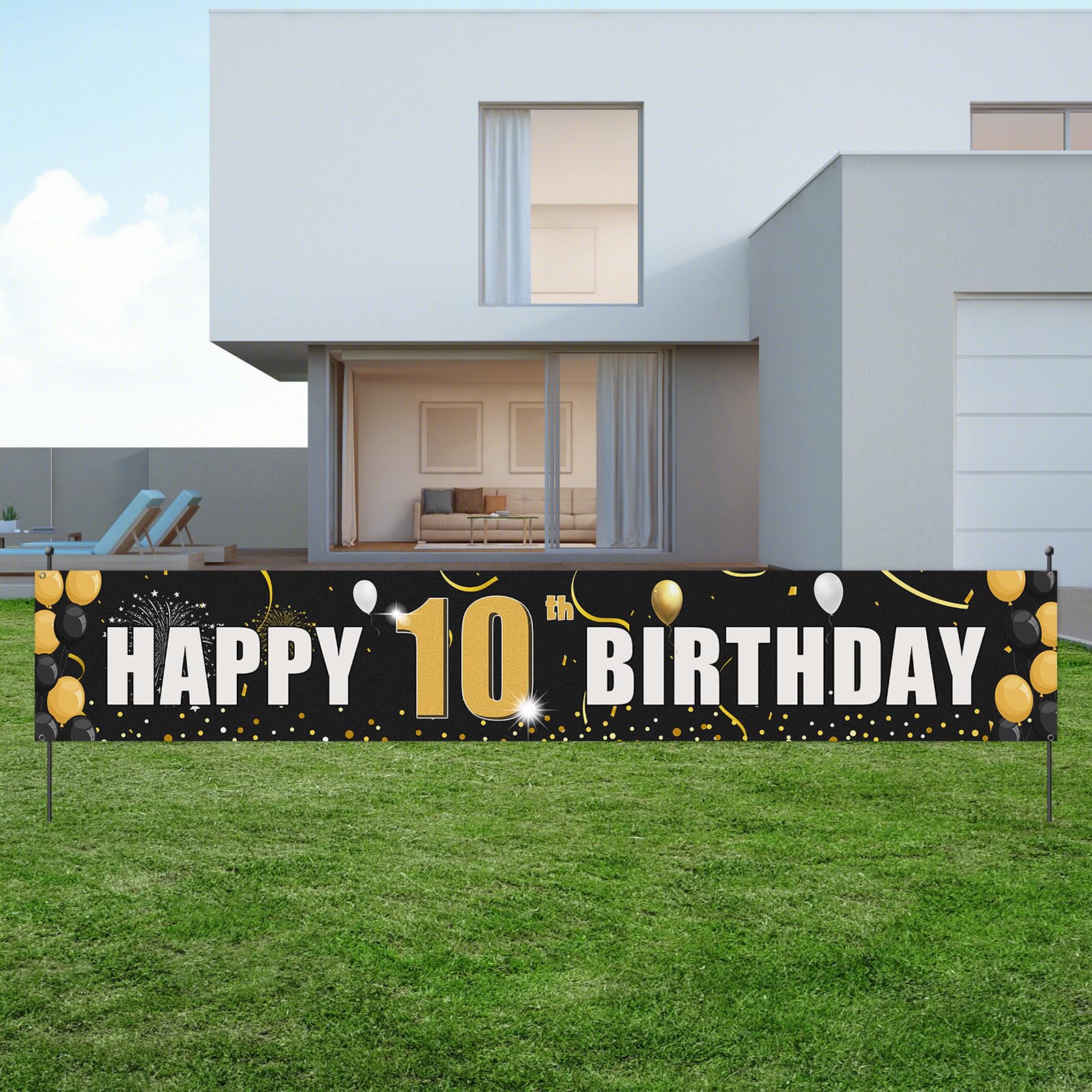 Happy 10th Birthday Yard Banner, Double Digits 10, 10th Birthday Party Hanging Decorations Supplies for Boys Girls, Large 10th Birthday Party Photo