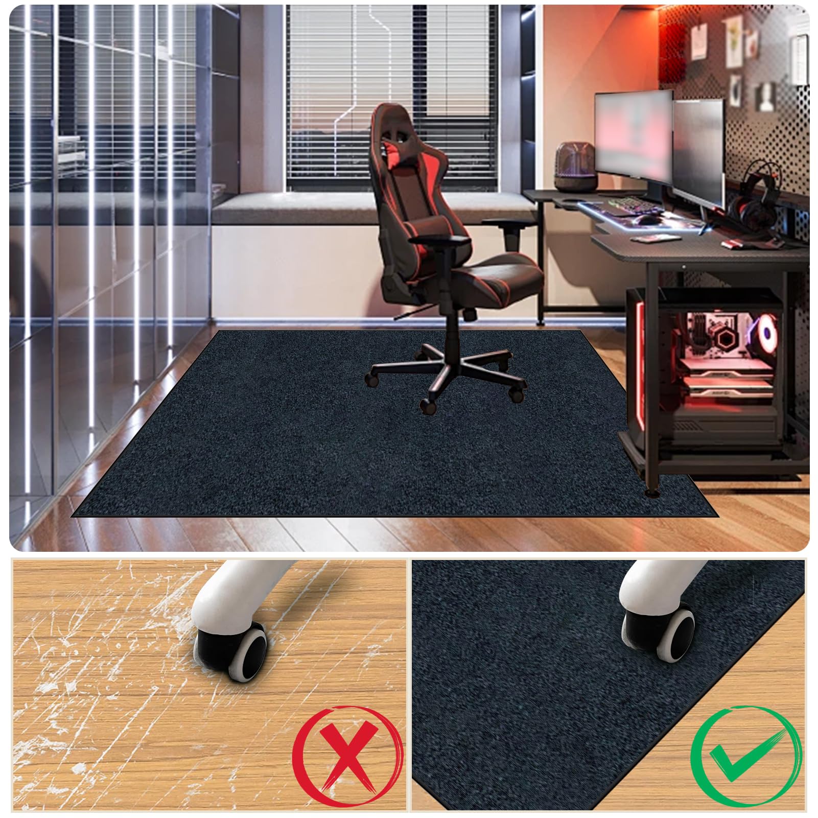 Tapis Chaise Gaming Antidérapant, 200 x 300 cm Tapis Chaise de Bureau, Tapis Protection Sol Chaise Bureau, Tapis de Sol pour Bureau Plancher de Bois, Tapis de Protection en carrelage