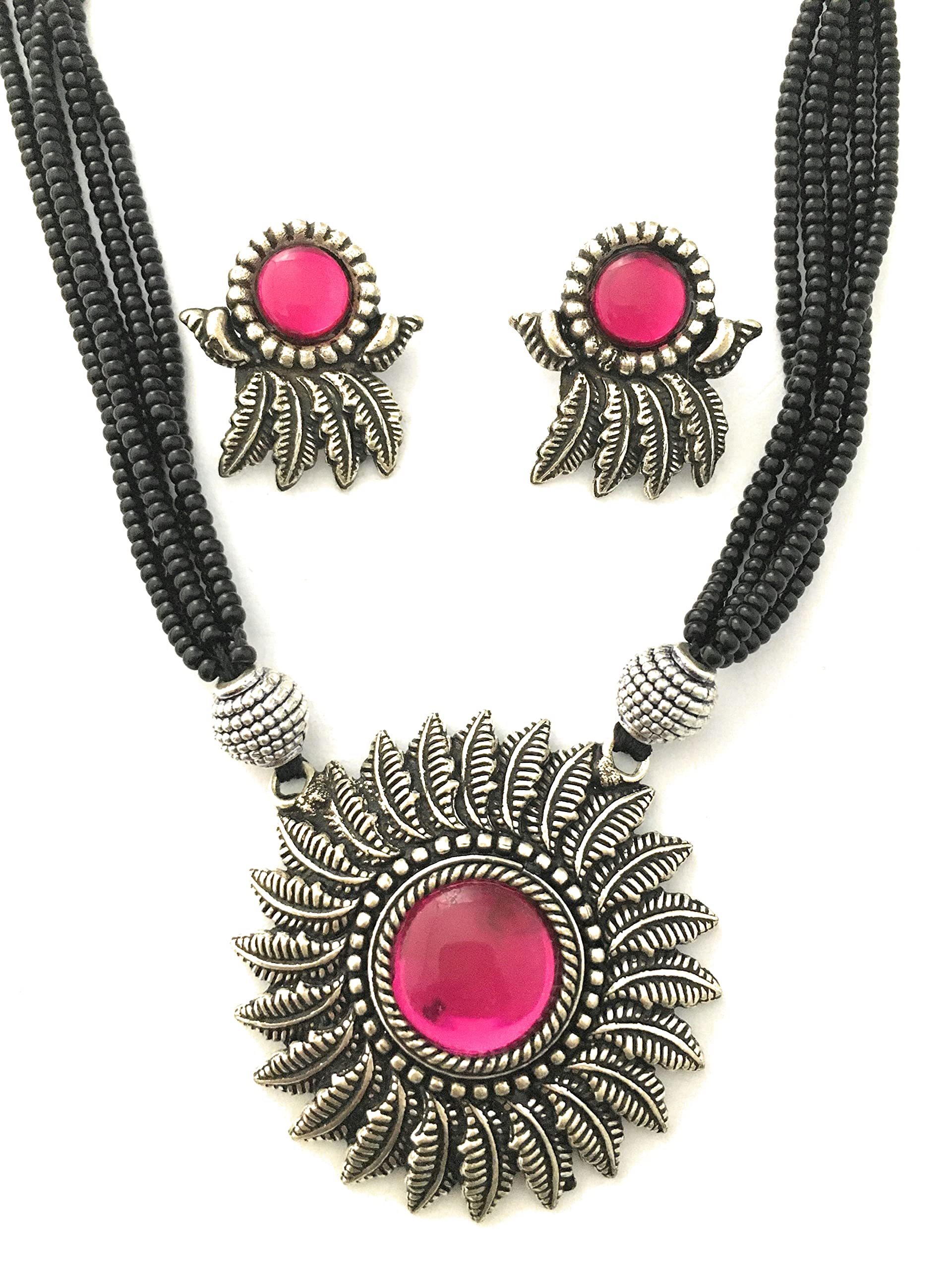 Sasitrends Oxidised Handmade Layer Black Beads German Silver Pendant 18 Inches Short Chain Necklace Set with Earrings for Women (B0B65VQQR8) Amazon Price History, Amazon Price Tracker