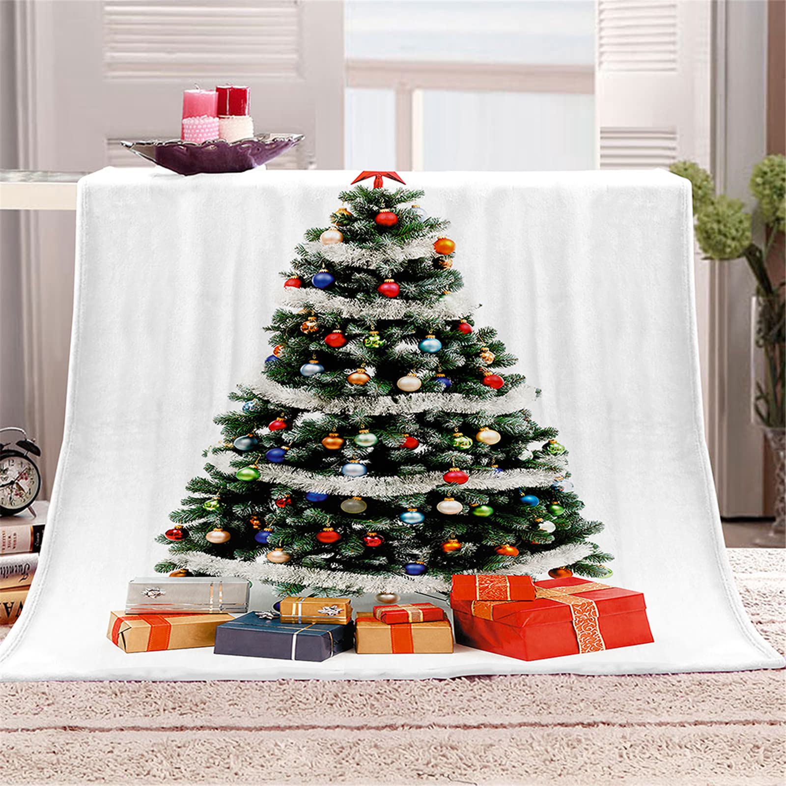 Fansu Manta de Franela, Microfibra Suave Acogedora y Cálida Manta 3D Reversible Estampado Cubierta de Cama Mantas de Sofa Cama para Adultos y Niños (Árbol de Navidad,80x120cm)