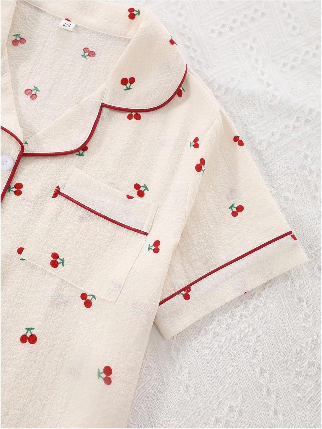 Women's 3 Piece Pajama Sets Cherry Graphic Short Sleeve Button Down Shirt and Shorts Pants Set Loungewear Pj Sets - Image 3