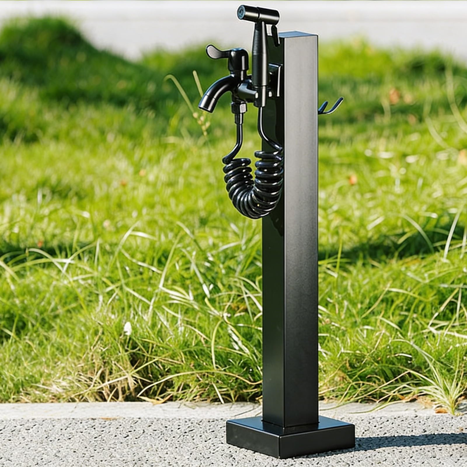Columna de agua para exteriores con doble grifo, soporte de manguera independiente de acero inoxidable 304 para jardín, hidrante de agua externo a prueba de congelación para patio, césped, patio