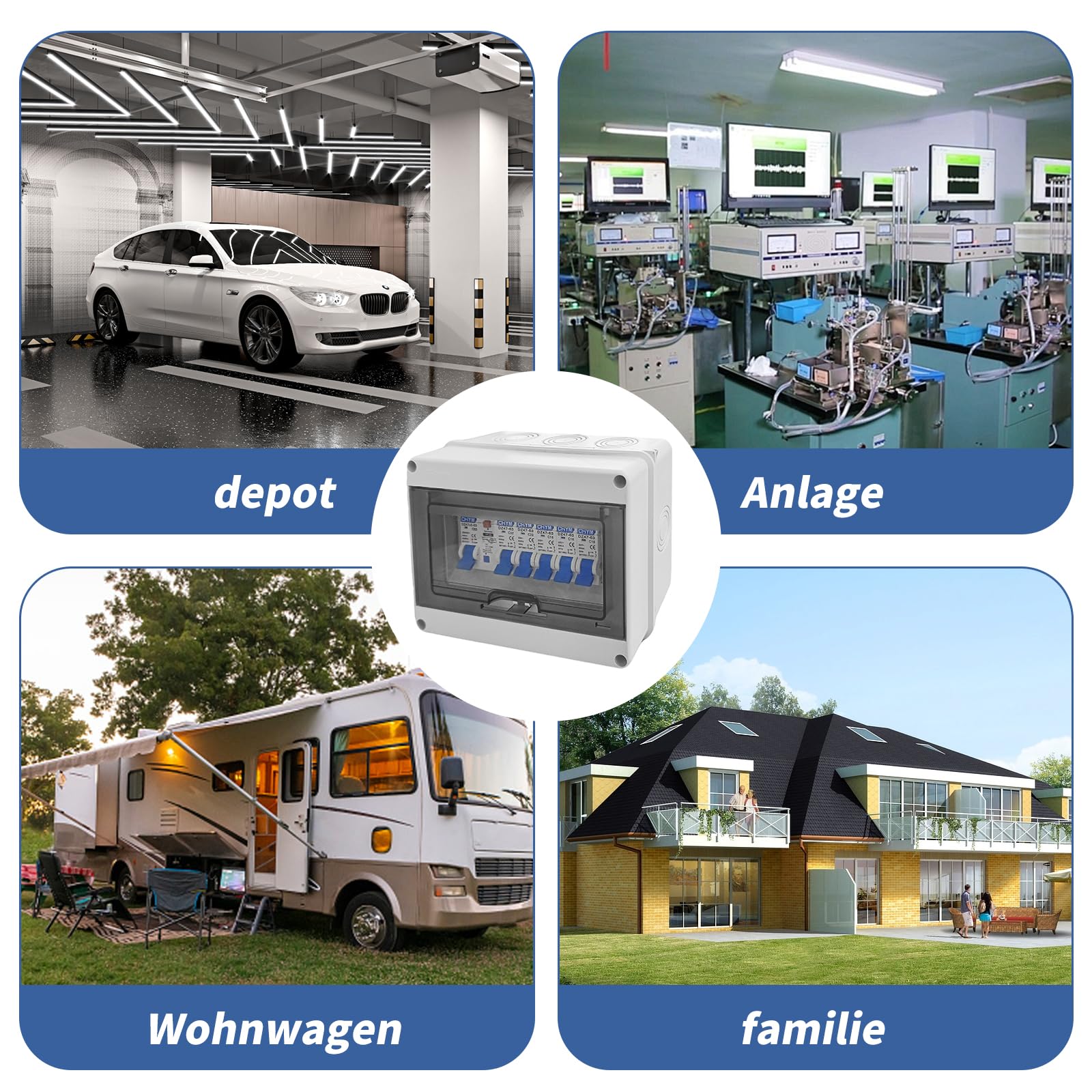 Sicherungskasten Aufputz, Verteilerkasten mit Fi Schutzschalter, IP65 Stromverteilerkasten für Wohnwagen/Garagen/Werkstätten/Villen, Leistungsschalter 63A, AC Trennschalter 3x16A+20A+32A