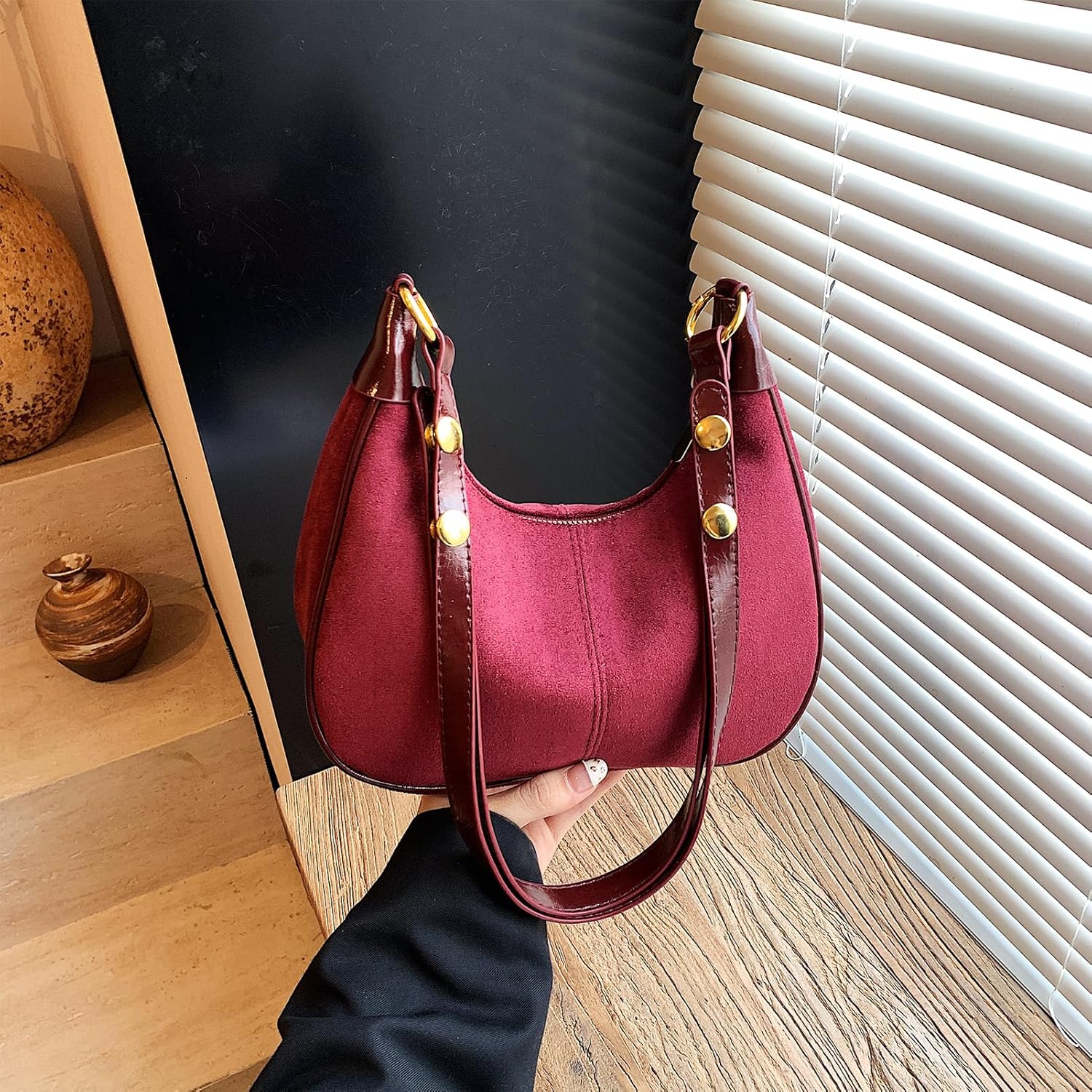 Shoulder Bags for Women Small Hobo Bags Crescent Shaped Cute Retro Tote Handbag Mini Clutch Purse with Zipper Closure - Image 3