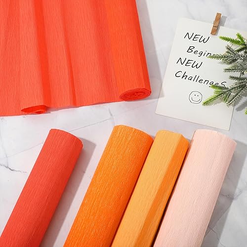 Miniatura 6 de Whaline 8 rollos de serpentinas de papel crepé de 65.6 pies de 9.8 x 98.4 in, 4 colores, serpentinas de fiesta con temática naranja, rollo de papel