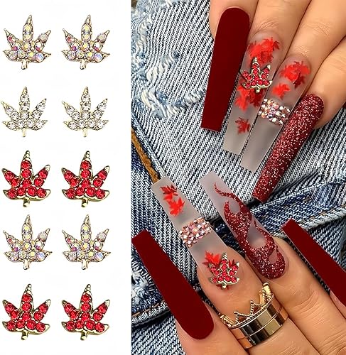 Miniatura 5 de Dijes de uñas de hoja de arce de otoño, 12 piezas de hojas de arce rojo plateado, suministros de arte de uñas, joyería de aleación 3D para mujeres,