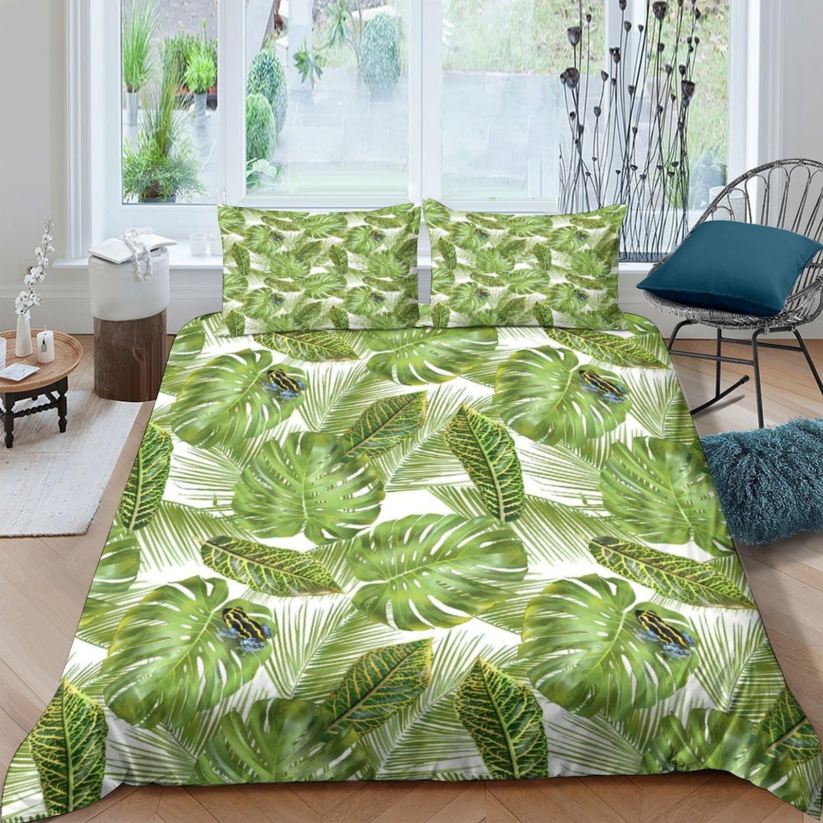 Ctjqhvkz Style-8 3D Printed Tropical Leaf Fitted Sheet Microfiber Soft Green Botanical Mattress Cover For Bedroom Guest Room Easy Care Single（135X200cm）