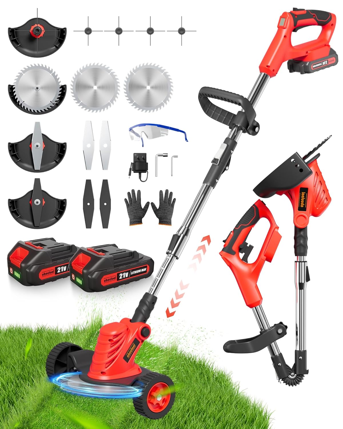 Electric Weed Wacker Cordless, Lightweight Weed Eater Battery Powered with Two 2.0ah Batteries, 4-in-1 Brushless String Trimmer/Brush Cutter/Edger/Lawn Mower, with 6 Blades ? 4 Cutting Lines