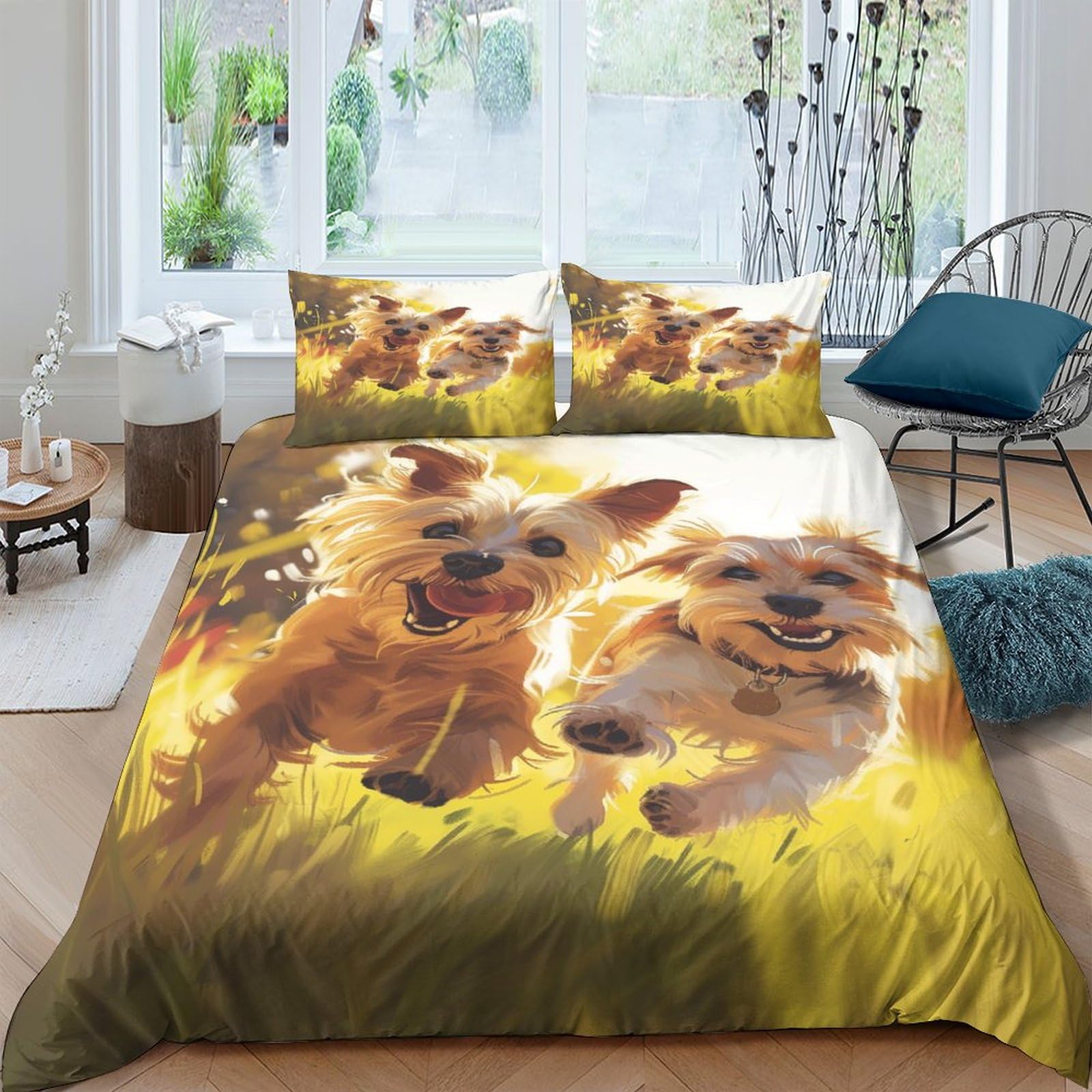 TNFHSOFT Border Terrier Dog Duvet Cover Set 3D Print Comforter Cover Bedding Quilt Cover Set Soft Microfiber Apply to Kids Teens 3-Piece With Zipper Closure Winter Soft Room Decor Double（200x200cm）