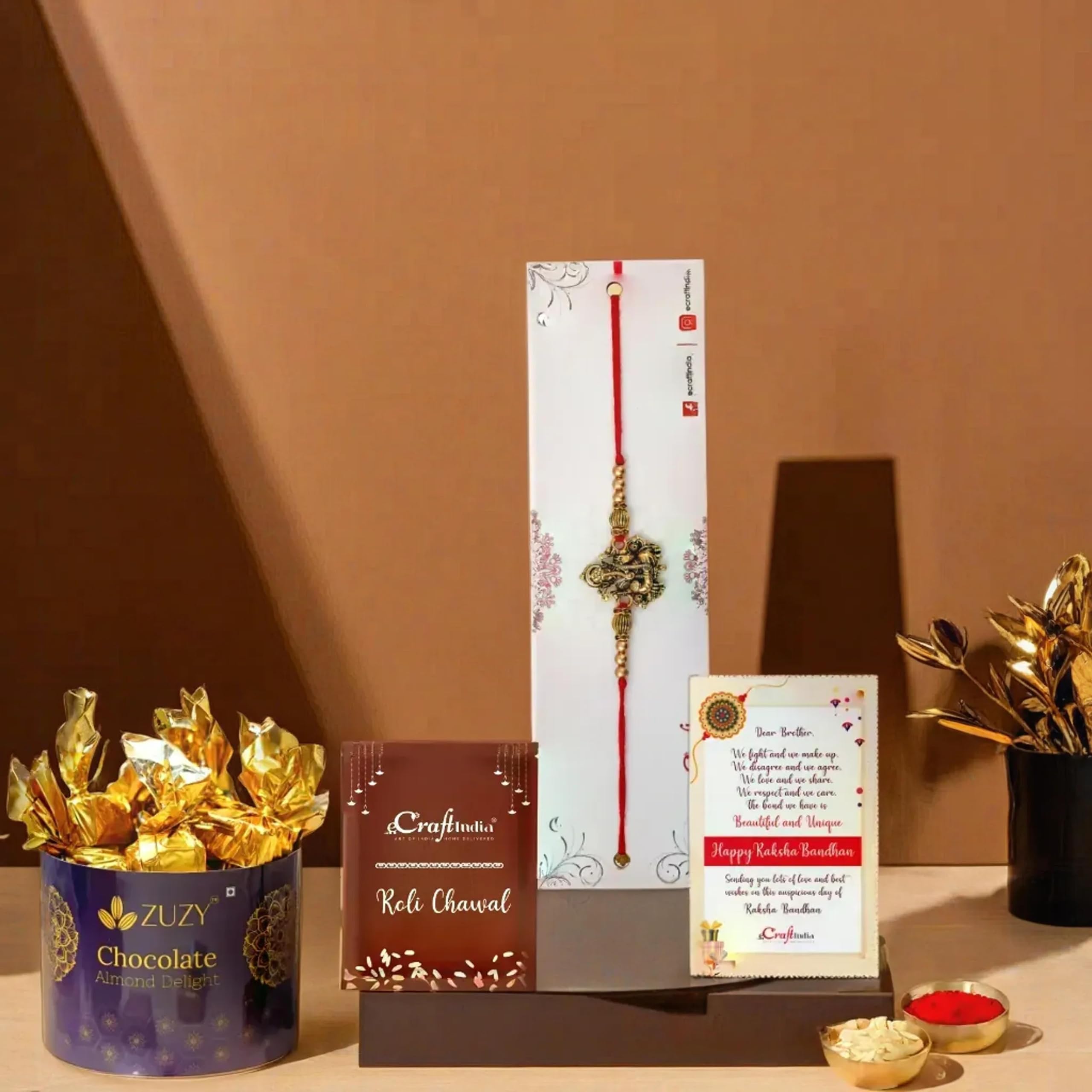 ラ0803-02 chocolateさん確認用 eCraftIndia Golden Religious Designer Ganesha Rakhi for Brother