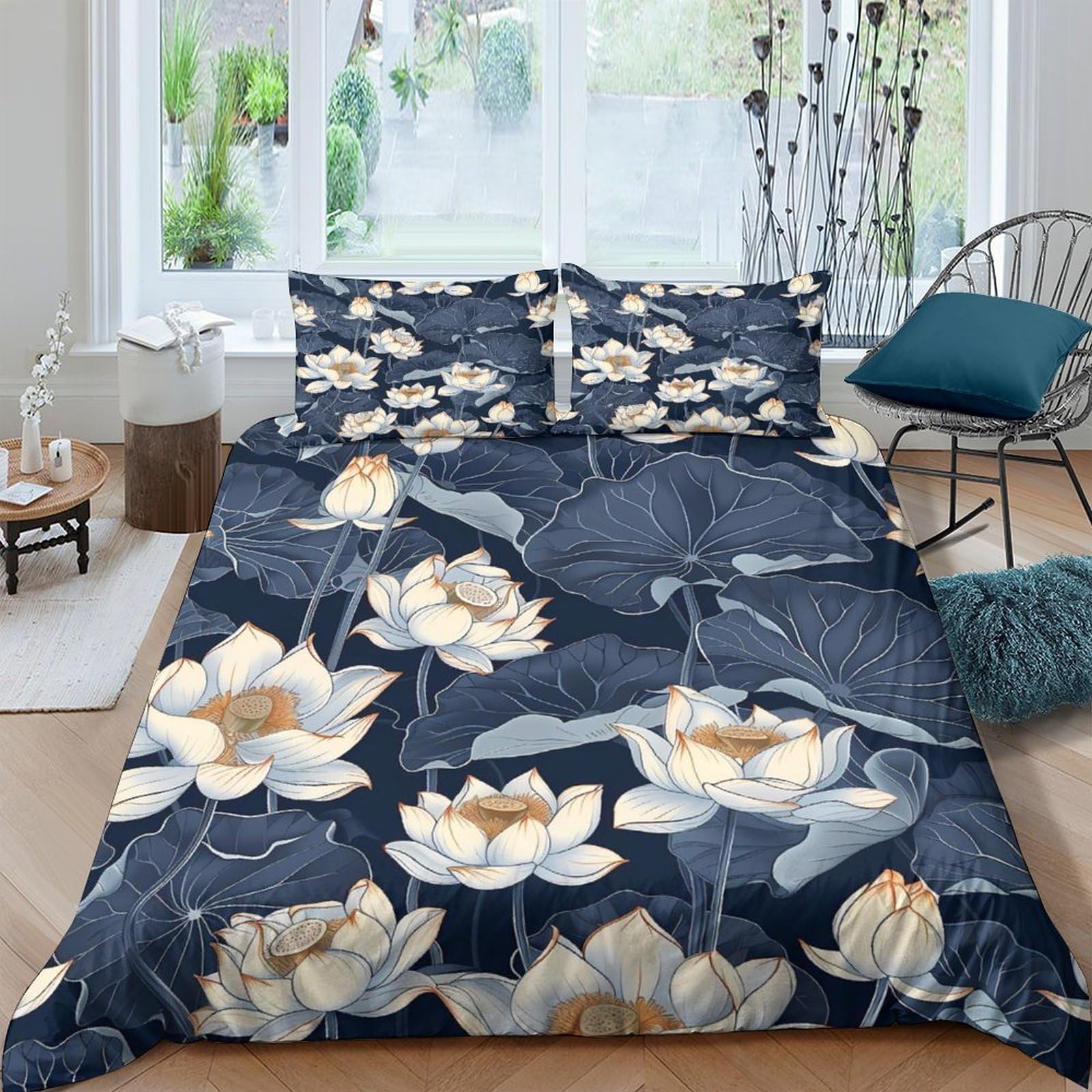 Ctjqhvkz Style-1 3D Printed Lotus Blossom Fitted Sheet Microfiber Soft Non-Slip Watercolor Floral Bed Cover For Bedroom Home Decor Single（135X200cm）