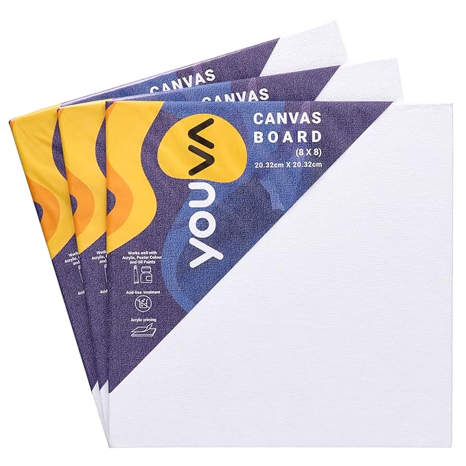 Navneet Youva Cotton White Blank Canvas Boards for Painting, Acrylic Paint, Oil Paint Dry