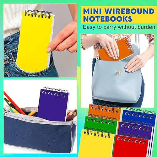 Miniatura 6 de Paquete de 30 blocs de notas en espiral de 3 x 5 pulgadas, con espiral, encuadernado en alambre, cuaderno de rayas universitarias de colores