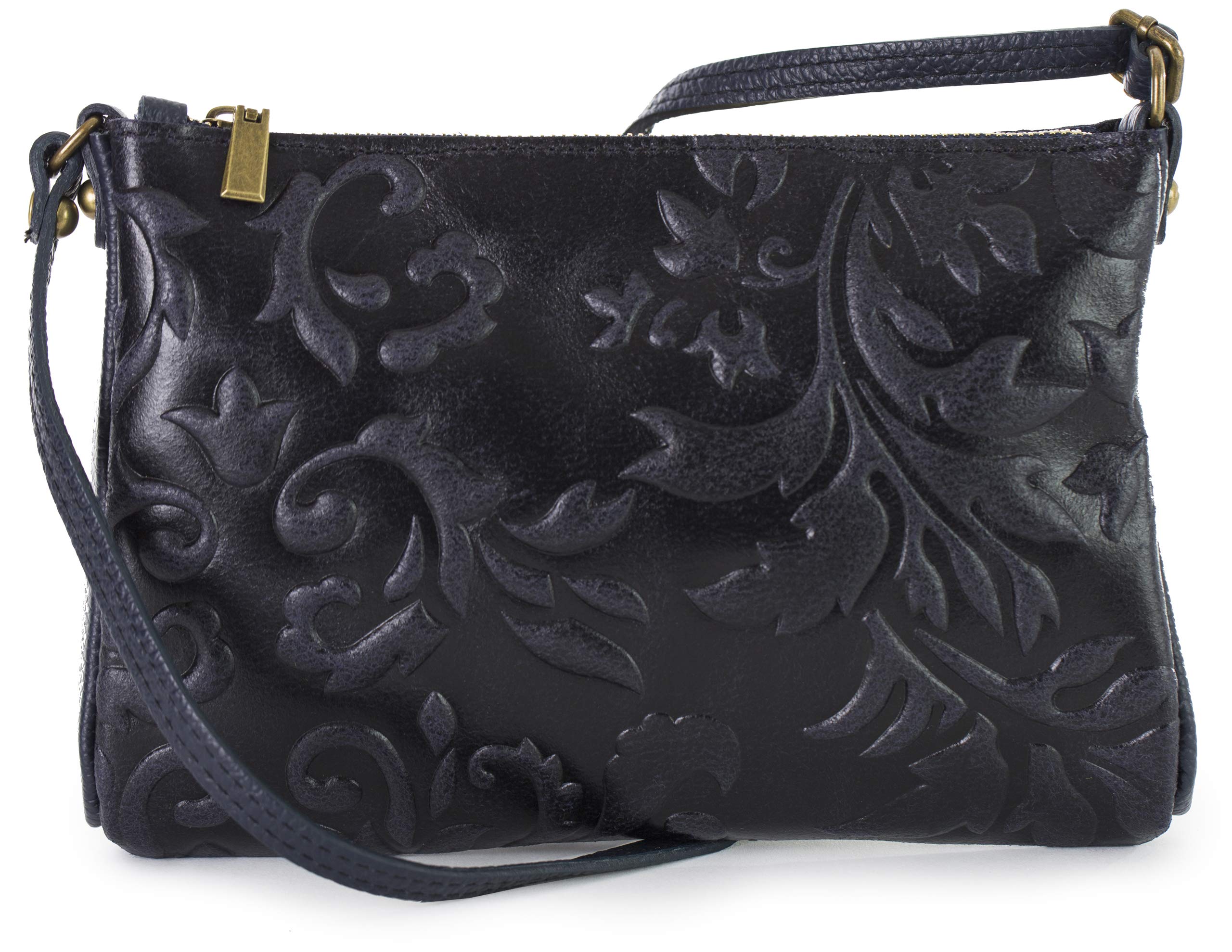 LiaTalia Women’s Bag – Leather Bag – Floral motive - Crossbody shoulder bag – Made with 100% Italian Leather – Women’s Purse - Leila - (Design 1 - Navy)