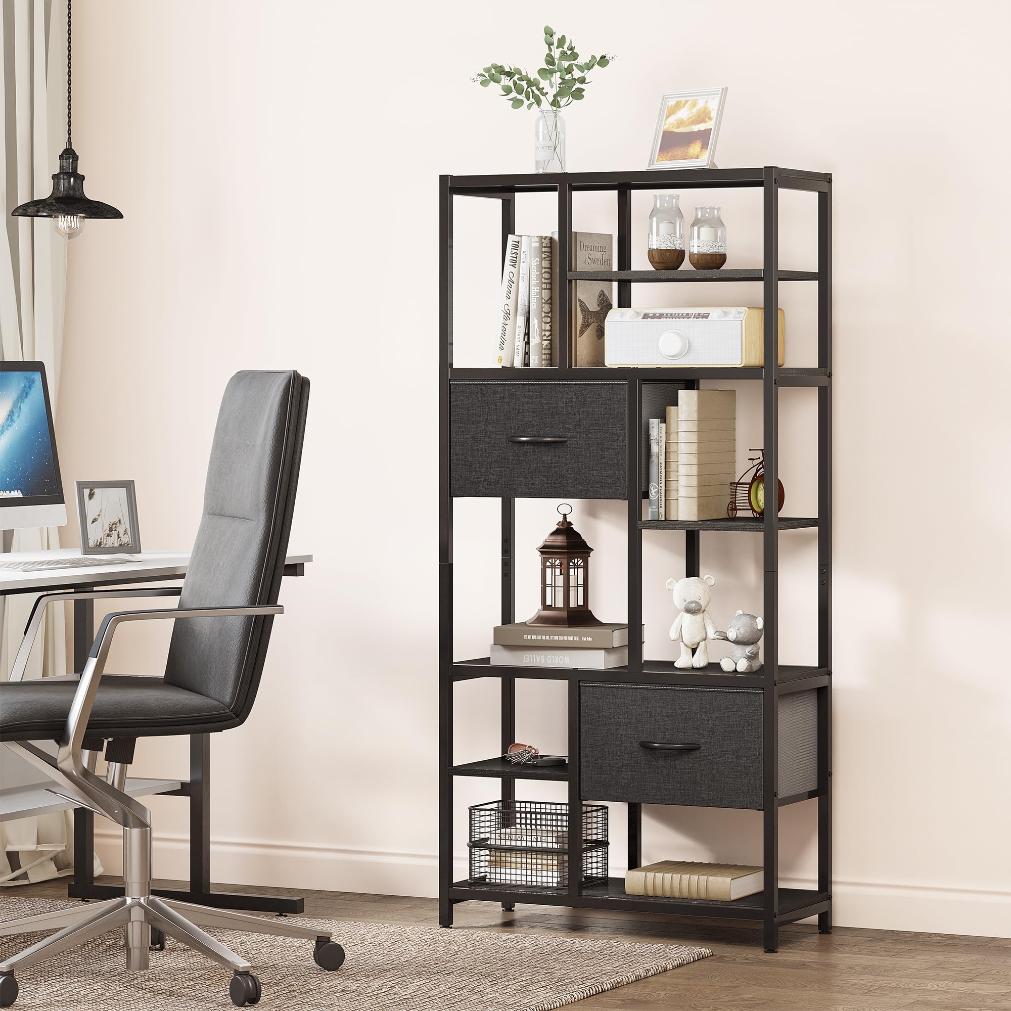 YITAHOME Baum Bücherregal Weiß - Stehendes Regal Mit Schublade 60x22x103cm