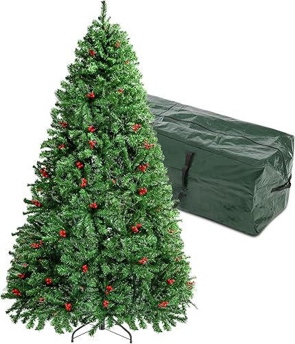 Árbol de Navidad artificial predecorado de 6 pies, árbol de Navidad navideño sin luz con 798 puntas de rama, 58 bayas, base plegable y bolsa de