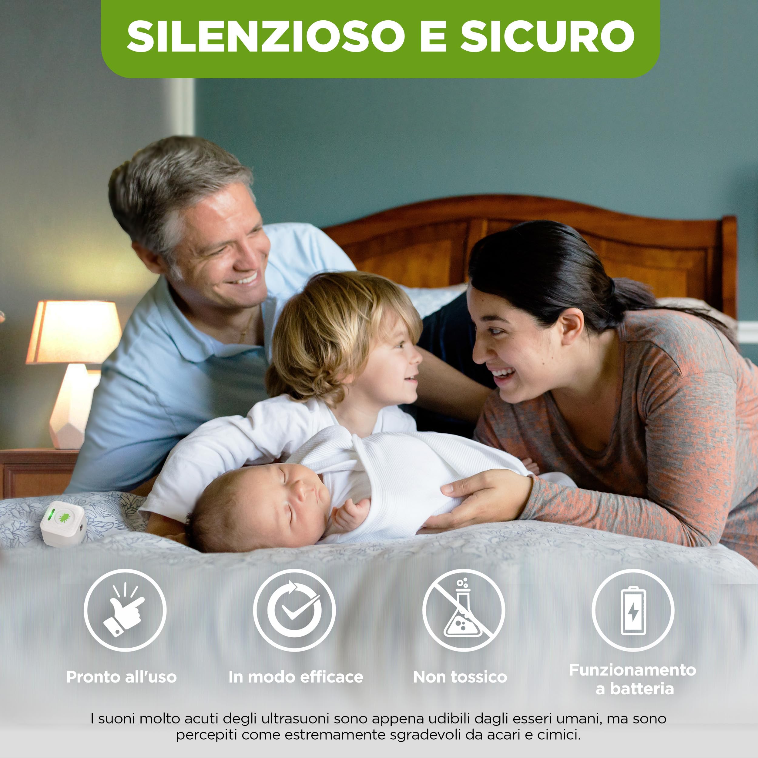 ISOTRONIC repellente acari ultrasuoni cimici letti protezione batteria raggio 30m² 2 unità elimina senza sostanze chimiche efficace interno casa camera materasso difesa anallergico stop parassiti