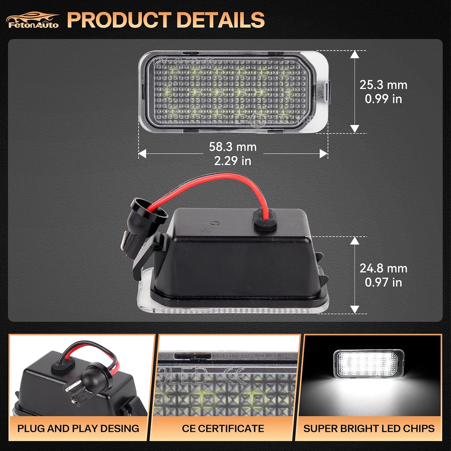Full LED License Plate Light Tag Lamp Assembly For Ford C-Max Edge Transit Connect 150 250 350 HD Ecosport Ranger Jaguar XF XJ, 2PCS