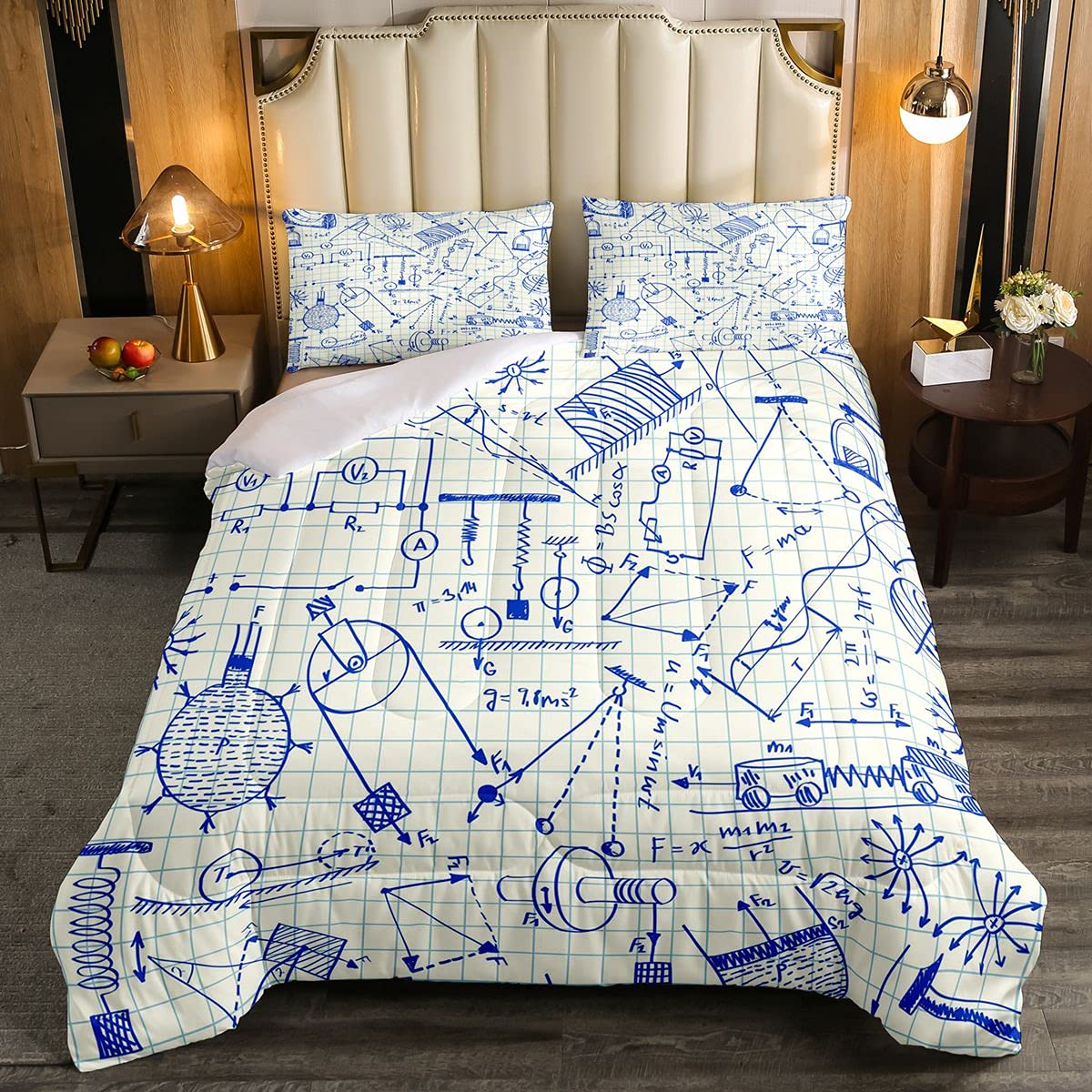 Ropa de cama de física azul y edredón de plumón tamaño Twin con modelo de ecuaciones