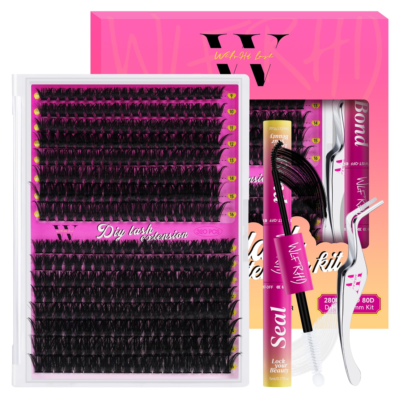 Extensiones de pestañas, 320 unidades, juego de extensiones de pestañas 60+80D, juego de extensiones de pestañas individuales con pegamento y sellador de pestañas, pinzas de pestañas (9-16 mm)
