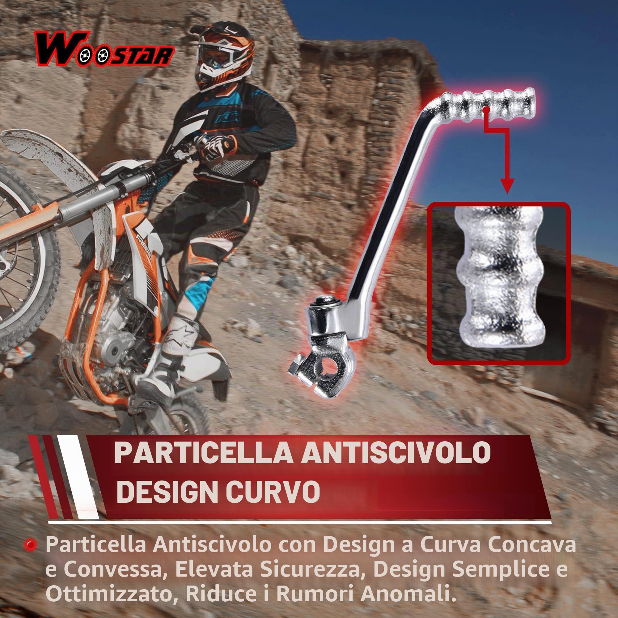 WOOSTAR Avviamento Pedale a Leva 15mm Regolabile Sostituzione per 50cc 70cc 90cc 110cc 125cc 150cc Pit Bike Dirt Bike Argento