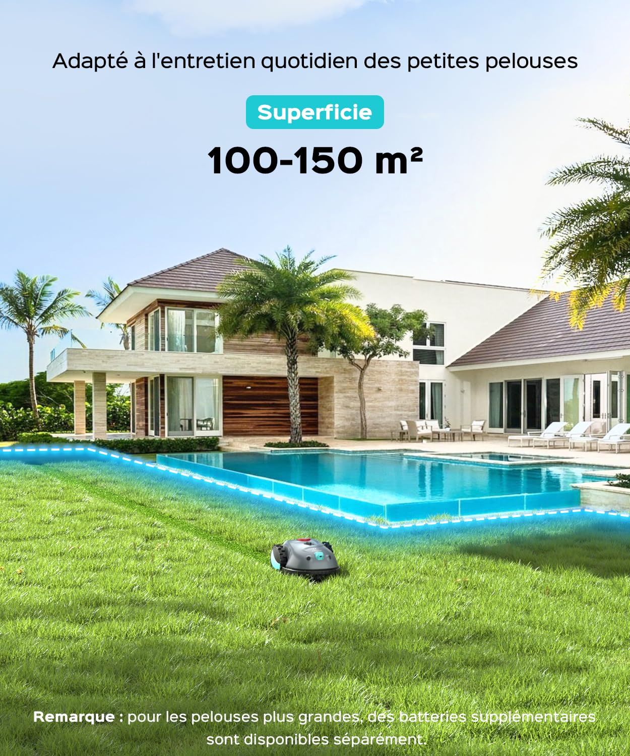 (2026 Upgrade) YARDCARE V100 Robot Tondeuse sans Fil Périphérique avec Navigation Visuelle, Détection d'obstacles 150, Robot Tondeuse Gazon avec Batterie de 4 Ah, Lames de Rechange, Bande magnétique
