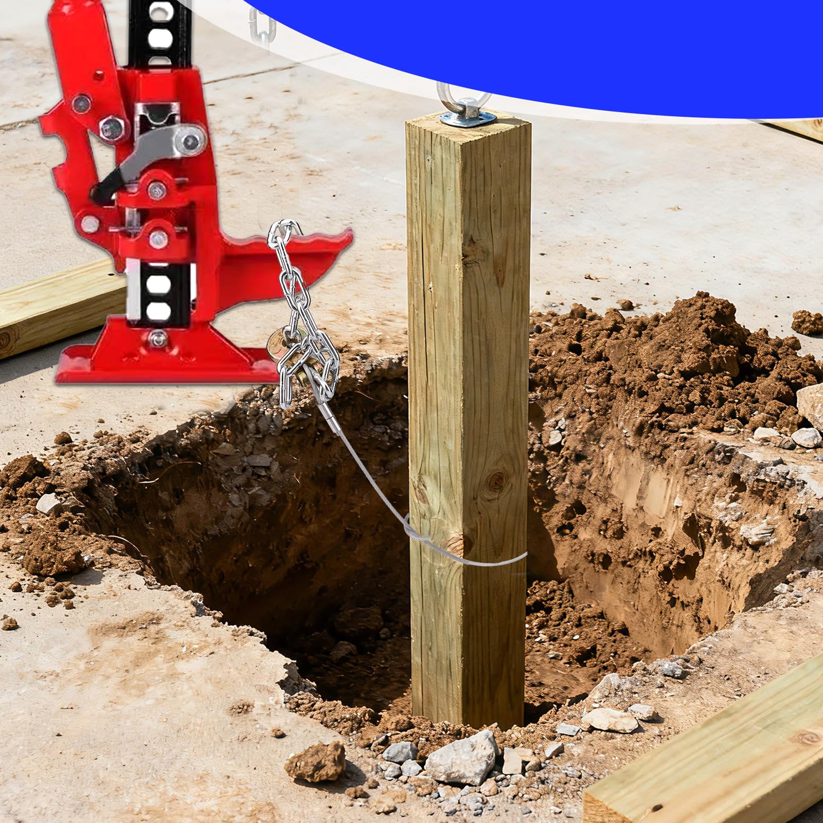 Strumento per la Rimozione dei Pali della Recinzione con Cavo e Catena Zincati, per Martinetto/Leva Estrarre Pali di Legno 4x4 Riparazione Sostituzione Recinzioni Residenziali e Agricole
