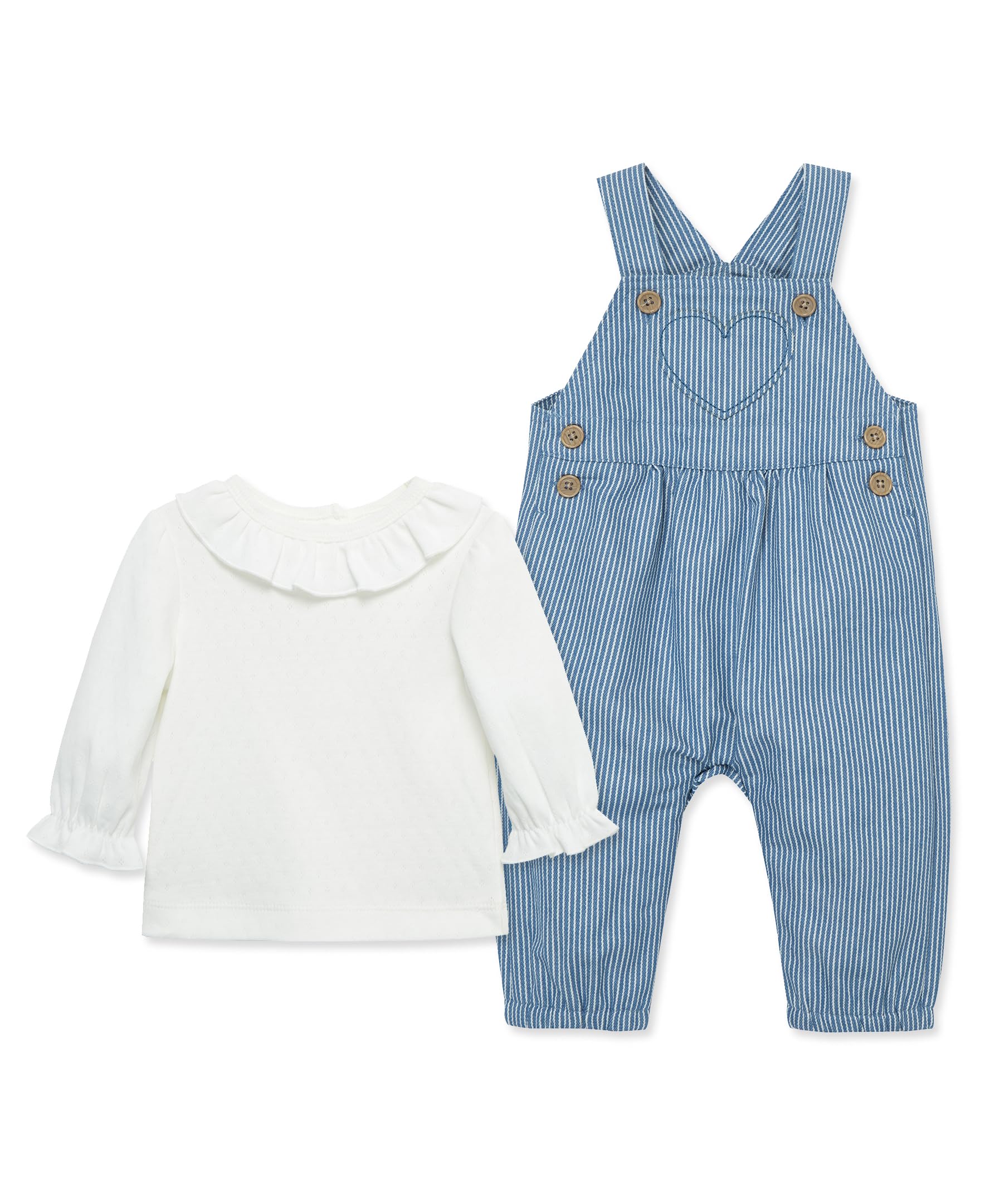 Little Me Clothes for Baby Girls' Heart Overall Set, Med Denim/Marshmallow, 24 Months