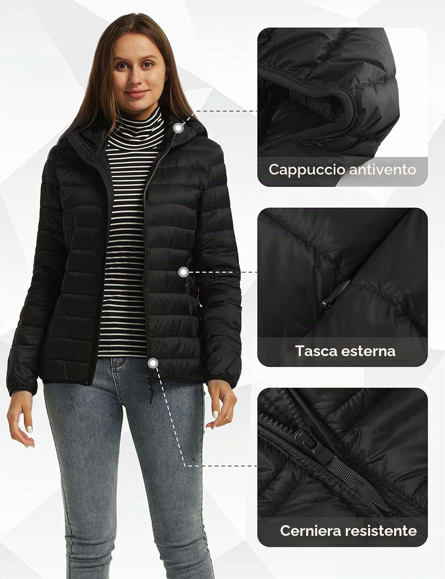 wantdo Piumino corto da donna ripiegabile ultra leggero