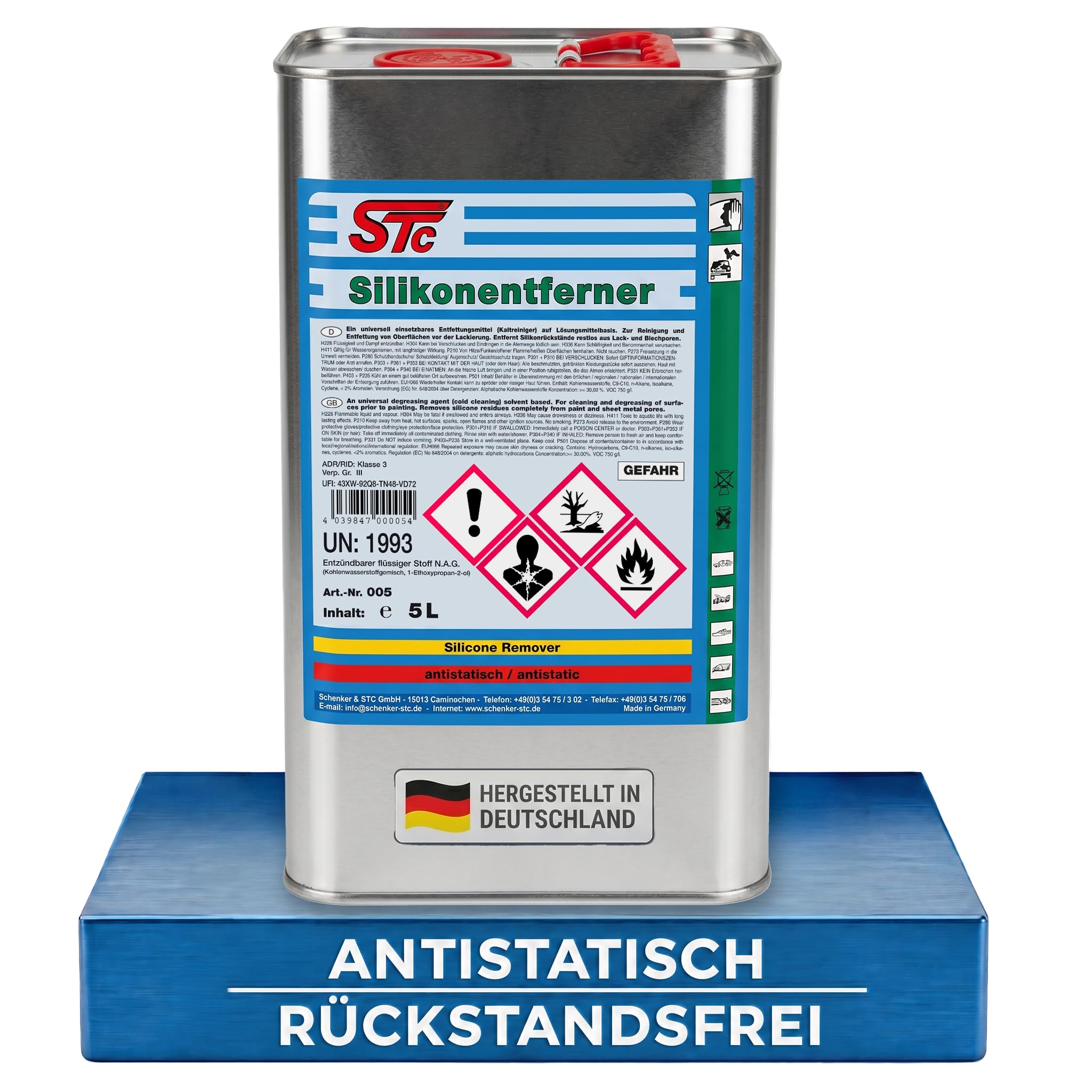 STC Silikonentferner 5L – antistatischer Silikonreiniger & Entfetter – professioneller Oberflächenreiniger für Autolack, Metall und Kunststoff – schnelltrocknend & rückstandsfrei – Made in Germany