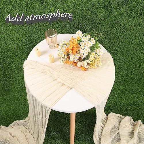 Miniatura 6 de Camino de Mesa de Estopilla Beige 13.3 Pies Camino de Mesa de Gasa Bohemia Boda Comedor Decoraciones de Mesa Tela de Estopilla para Vacaciones