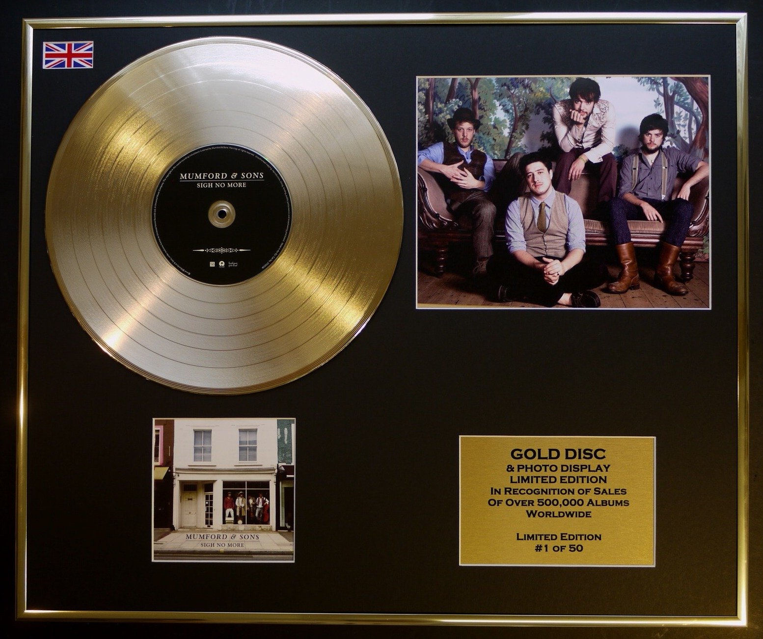 MUMFORD & SONS/CD GOLD DISC/Record & PHOTO DISPLAY/LTD EDITION/COA/SIGH NO MORE